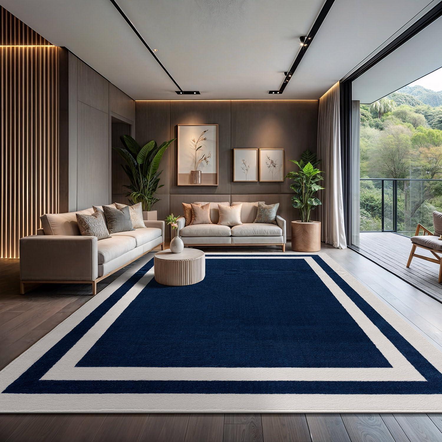 image:imageCAMILSON Baby Shag Rug 8x10 Modern Luxury Striped Boho Area Easy Shaggy Rugs Soft Medium Pile Stain Resistant EasyCleaning NonShedding for Living Room Office Indoor Carpet 8 x 10 Beige GrayNavy Blue