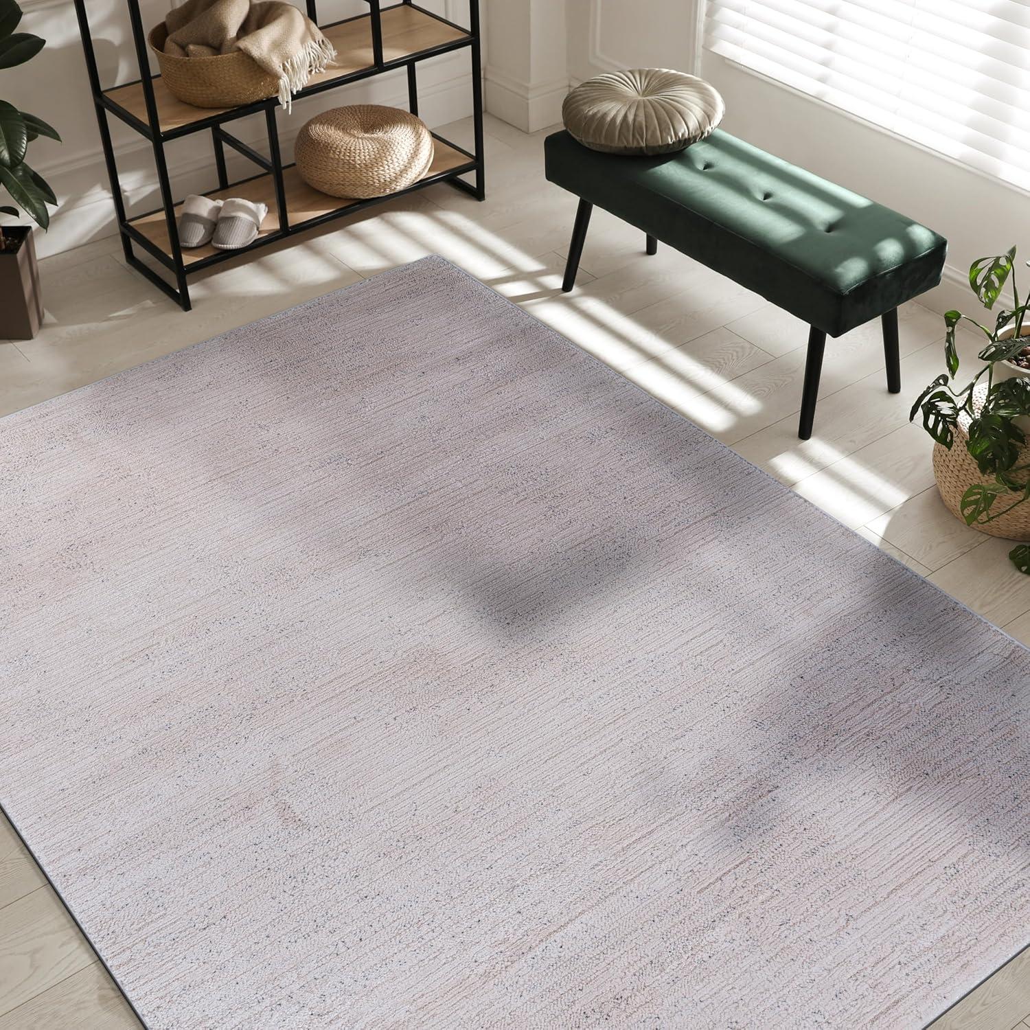 image:imageCAMILSON Baby Shag Rug 8x10 Modern Luxury Striped Boho Area Easy Shaggy Rugs Soft Medium Pile Stain Resistant EasyCleaning NonShedding for Living Room Office Indoor Carpet 8 x 10 Beige GrayMat5 Beige Gray