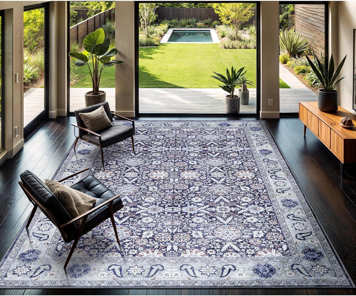 image:imageCAMILSON Baby Shag Rug 8x10 Modern Luxury Striped Boho Area Easy Shaggy Rugs Soft Medium Pile Stain Resistant EasyCleaning NonShedding for Living Room Office Indoor Carpet 8 x 10 Beige GrayVen Blue