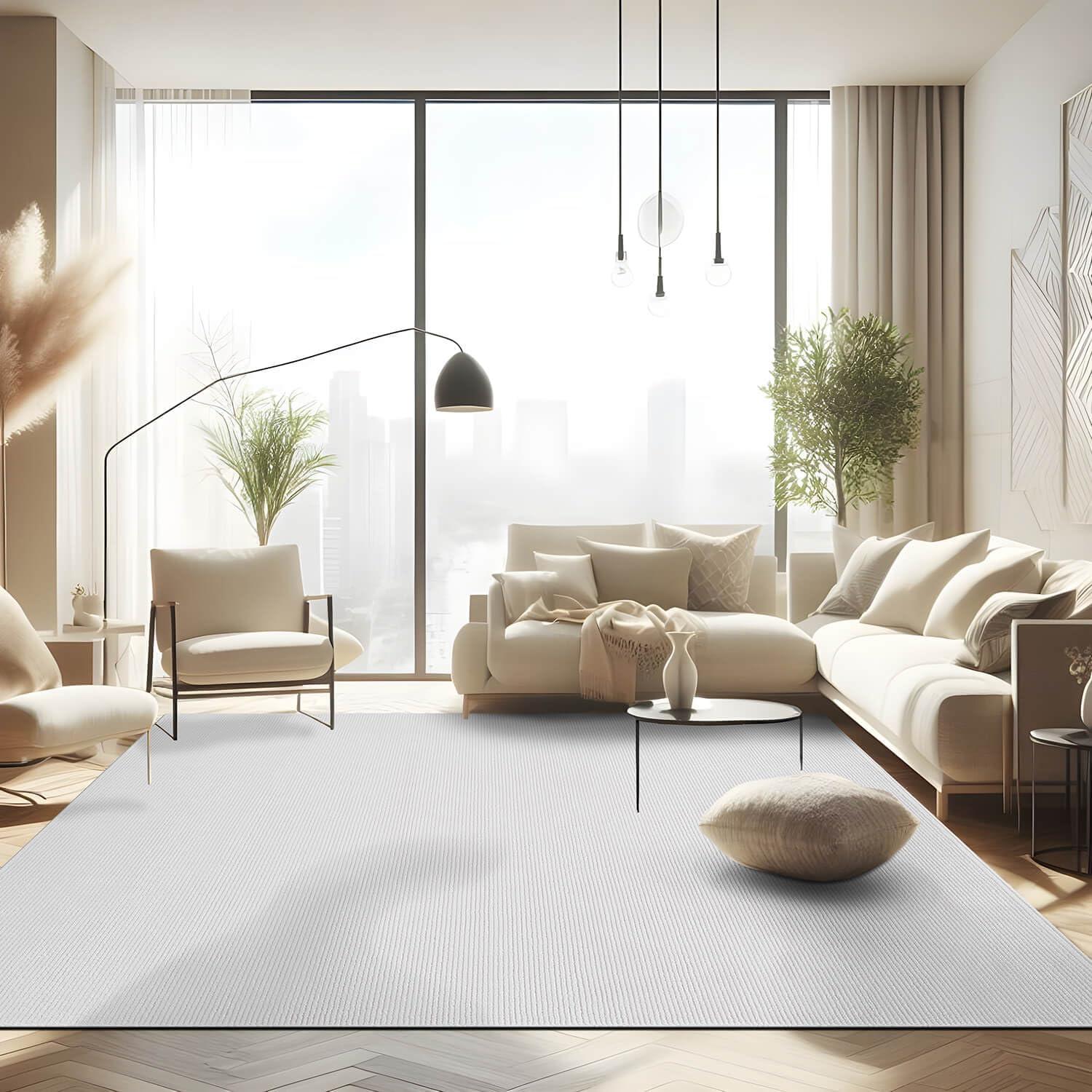 image:imageCAMILSON Baby Shag Rug 8x10 Modern Luxury Striped Boho Area Easy Shaggy Rugs Soft Medium Pile Stain Resistant EasyCleaning NonShedding for Living Room Office Indoor Carpet 8 x 10 Beige GrayPas12 White White