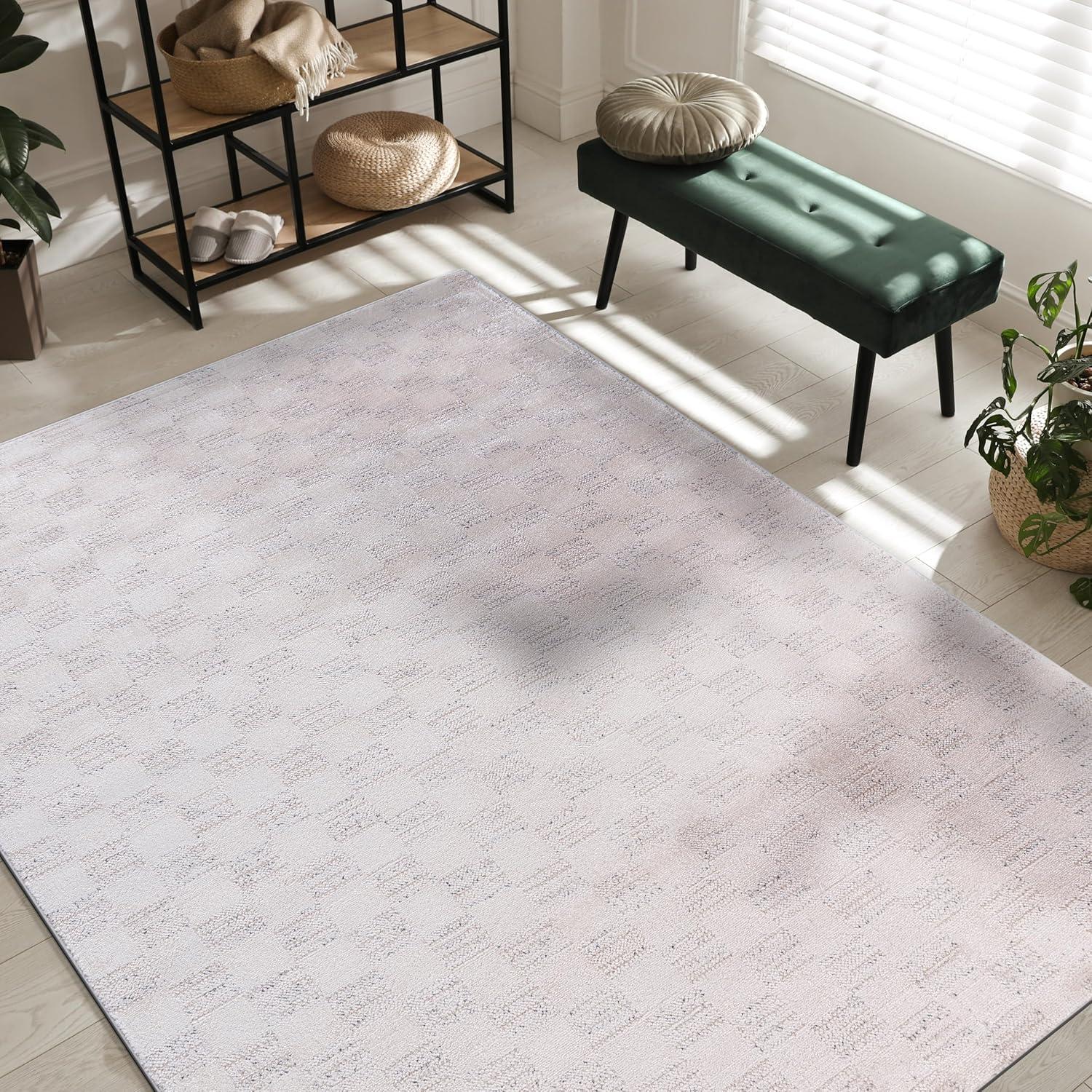 image:imageCAMILSON Baby Shag Rug 8x10 Modern Luxury Striped Boho Area Easy Shaggy Rugs Soft Medium Pile Stain Resistant EasyCleaning NonShedding for Living Room Office Indoor Carpet 8 x 10 Beige GrayMat7 Beige Gray
