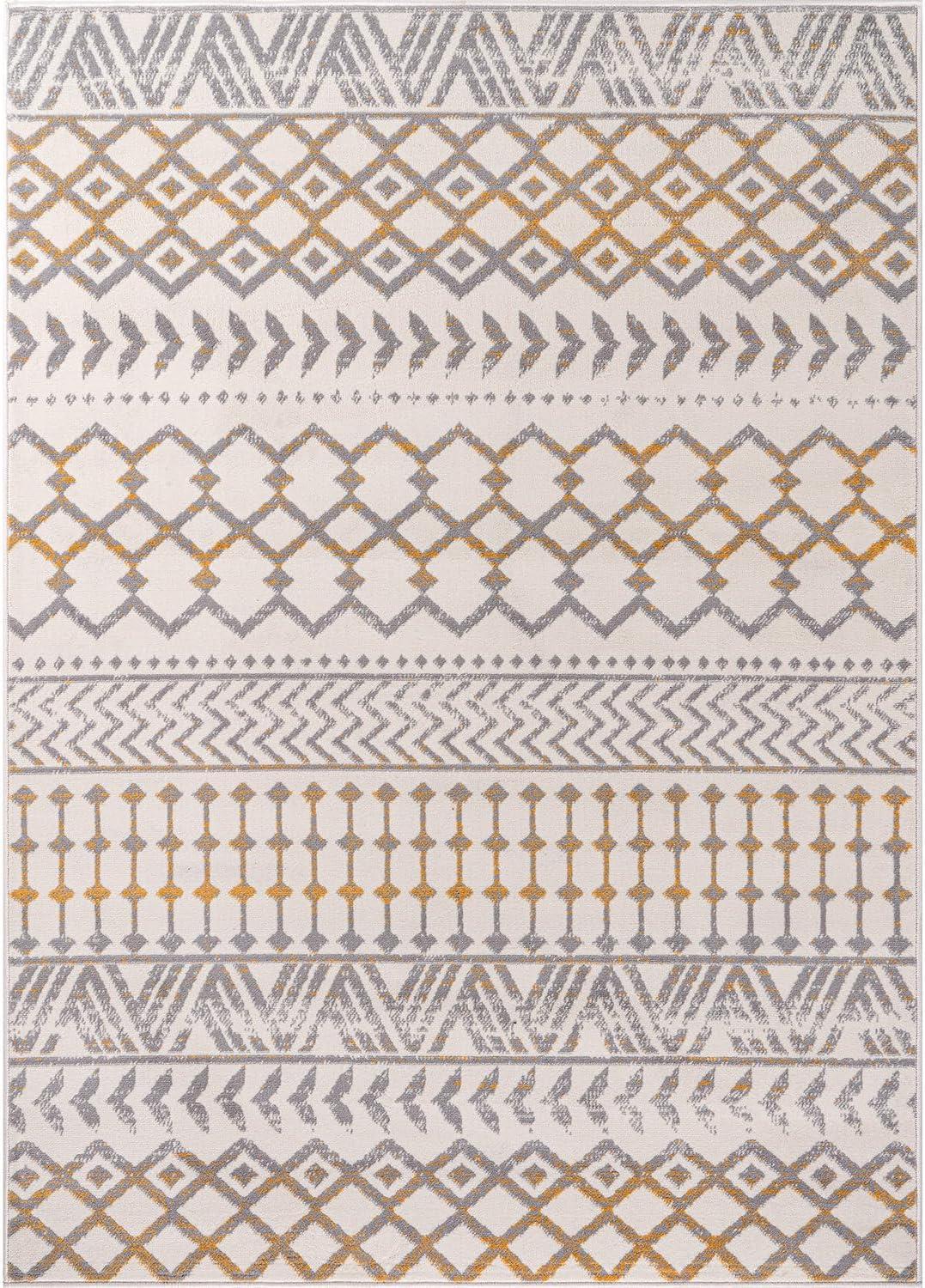 image:imageCAMILSON Baby Shag Rug 8x10 Modern Luxury Striped Boho Area Easy Shaggy Rugs Soft Medium Pile Stain Resistant EasyCleaning NonShedding for Living Room Office Indoor Carpet 8 x 10 Beige GrayBoho Yellow
