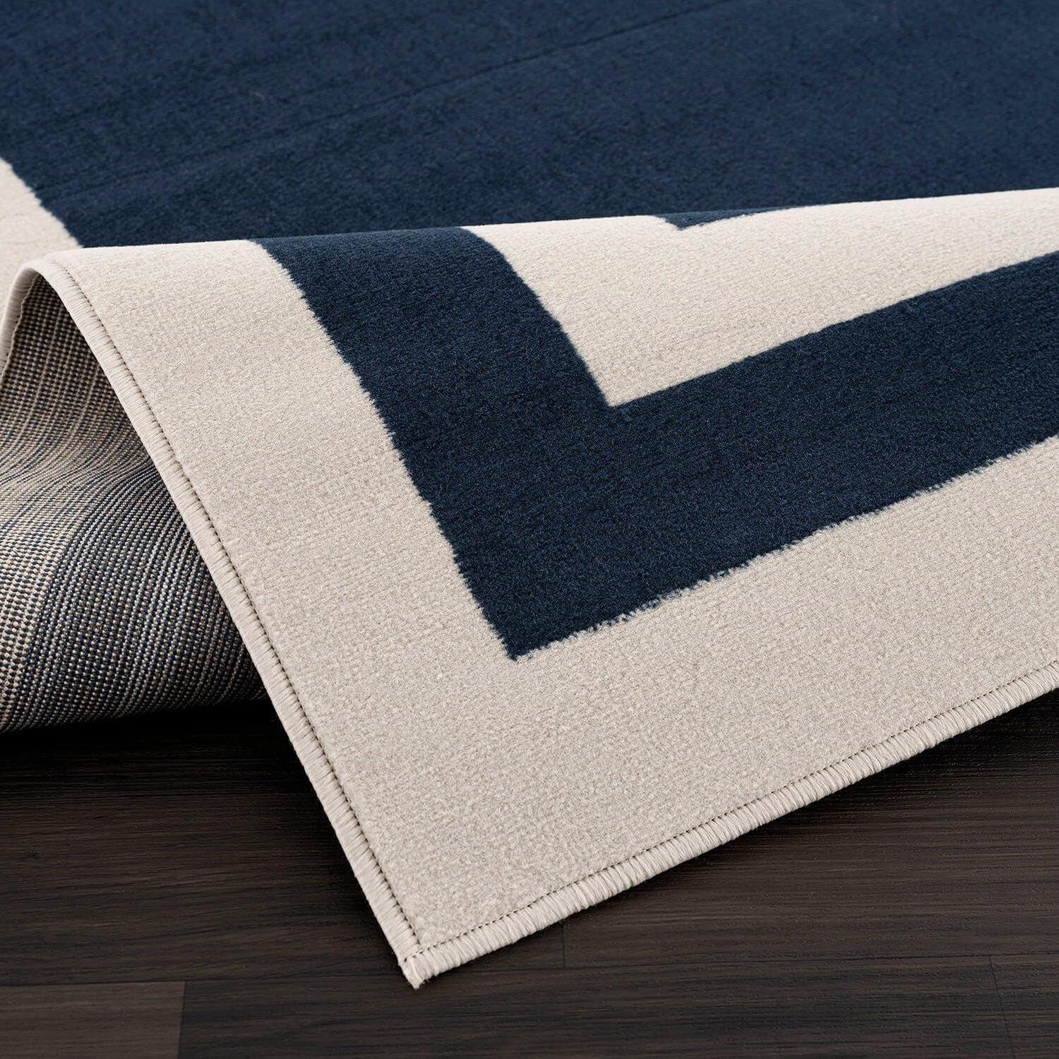 image:imageCAMILSON Baby Shag Rug 8x10 Modern Luxury Striped Boho Area Easy Shaggy Rugs Soft Medium Pile Stain Resistant EasyCleaning NonShedding for Living Room Office Indoor Carpet 8 x 10 Beige GrayNavy Blue