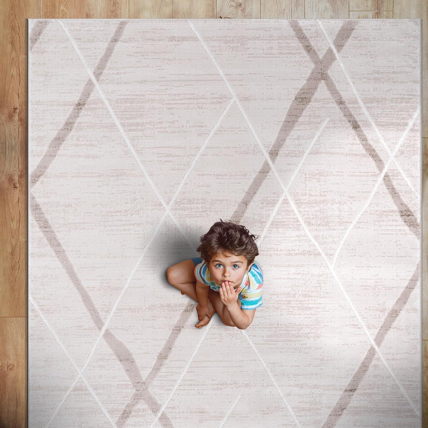 image:imageCAMILSON Baby Shag Rug 8x10 Modern Luxury Striped Boho Area Easy Shaggy Rugs Soft Medium Pile Stain Resistant EasyCleaning NonShedding for Living Room Office Indoor Carpet 8 x 10 Beige GrayPas8 Beige White
