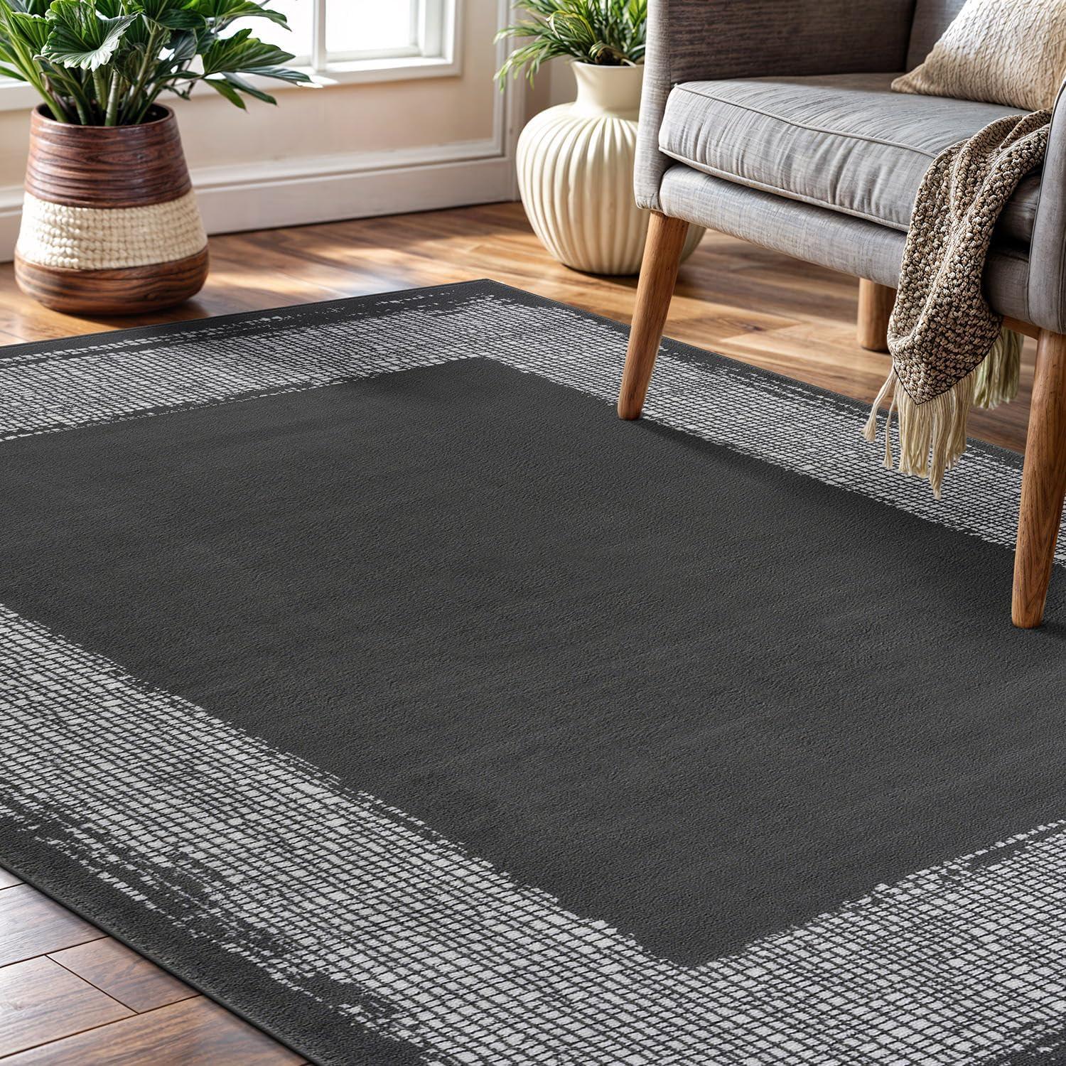 image:imageCAMILSON Baby Shag Rug 8x10 Modern Luxury Striped Boho Area Easy Shaggy Rugs Soft Medium Pile Stain Resistant EasyCleaning NonShedding for Living Room Office Indoor Carpet 8 x 10 Beige GrayDark Gray