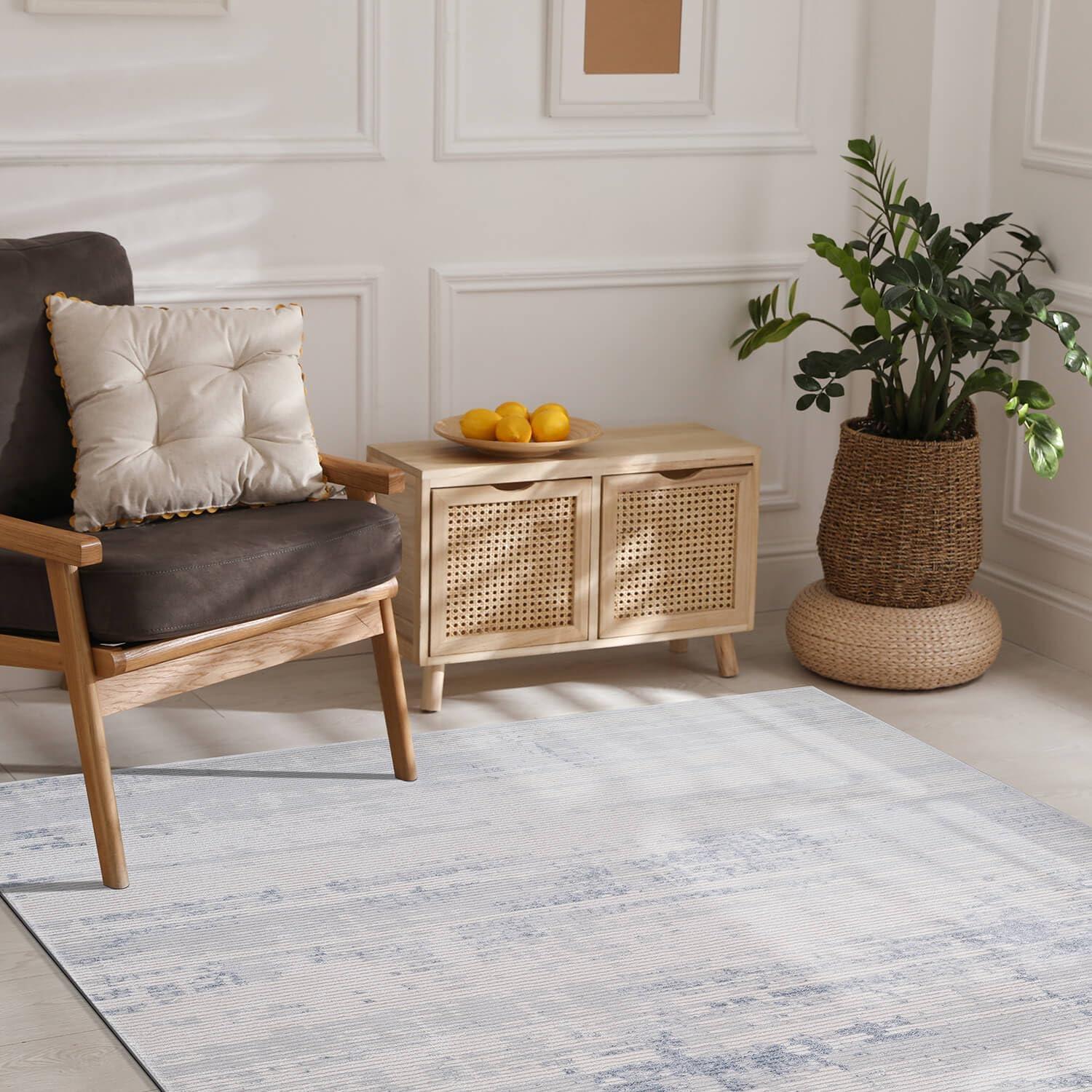 image:imageCAMILSON Baby Shag Rug 8x10 Modern Luxury Striped Boho Area Easy Shaggy Rugs Soft Medium Pile Stain Resistant EasyCleaning NonShedding for Living Room Office Indoor Carpet 8 x 10 Beige GrayPas13 White Blue