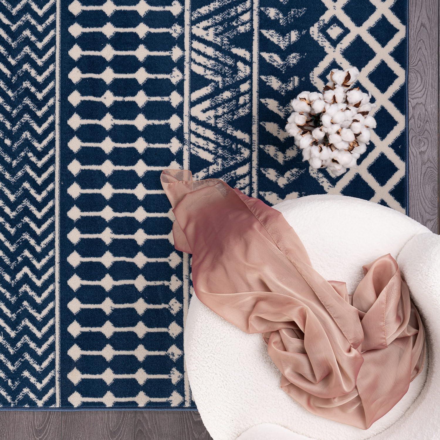 image:imageCAMILSON Baby Shag Rug 8x10 Modern Luxury Striped Boho Area Easy Shaggy Rugs Soft Medium Pile Stain Resistant EasyCleaning NonShedding for Living Room Office Indoor Carpet 8 x 10 Beige GrayBoho Navy Blue