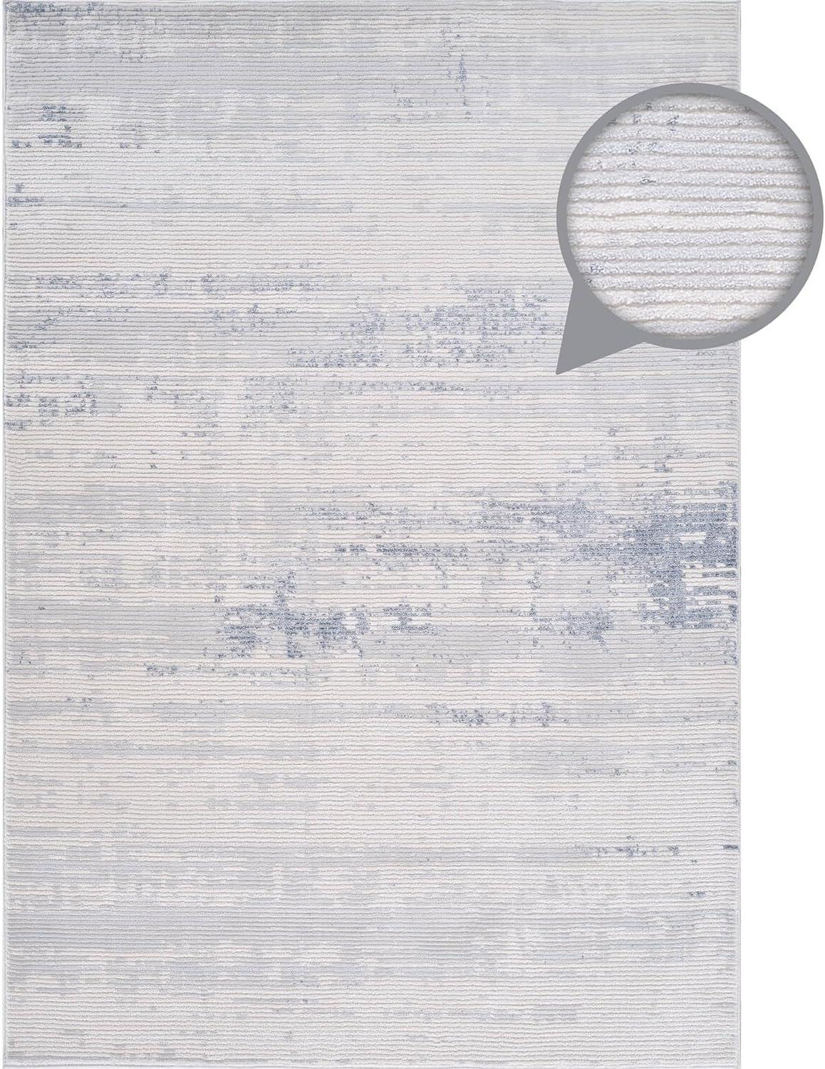 image:imageCAMILSON Baby Shag Rug 8x10 Modern Luxury Striped Boho Area Easy Shaggy Rugs Soft Medium Pile Stain Resistant EasyCleaning NonShedding for Living Room Office Indoor Carpet 8 x 10 Beige GrayPas13 White Blue