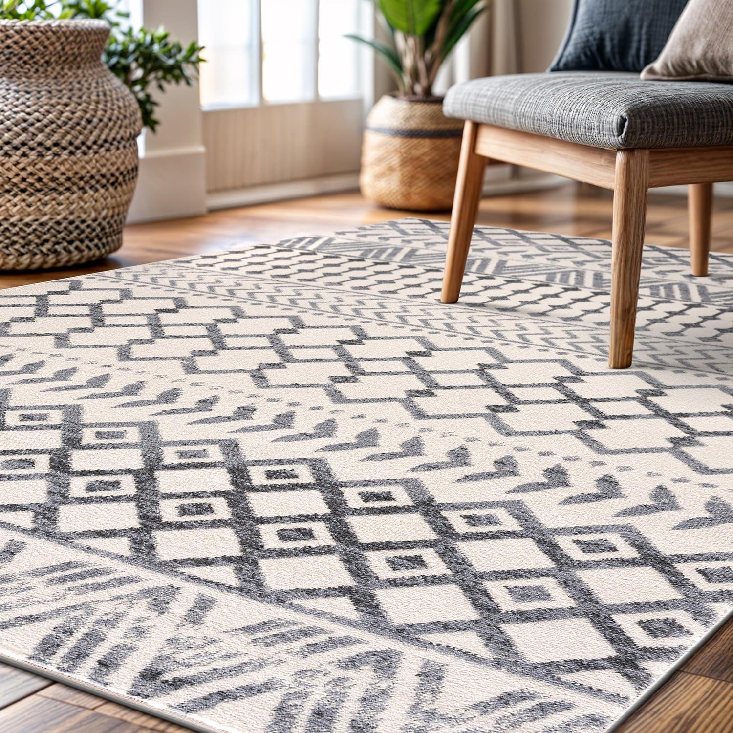 image:imageCAMILSON Baby Shag Rug 8x10 Modern Luxury Striped Boho Area Easy Shaggy Rugs Soft Medium Pile Stain Resistant EasyCleaning NonShedding for Living Room Office Indoor Carpet 8 x 10 Beige GrayBoho Grey
