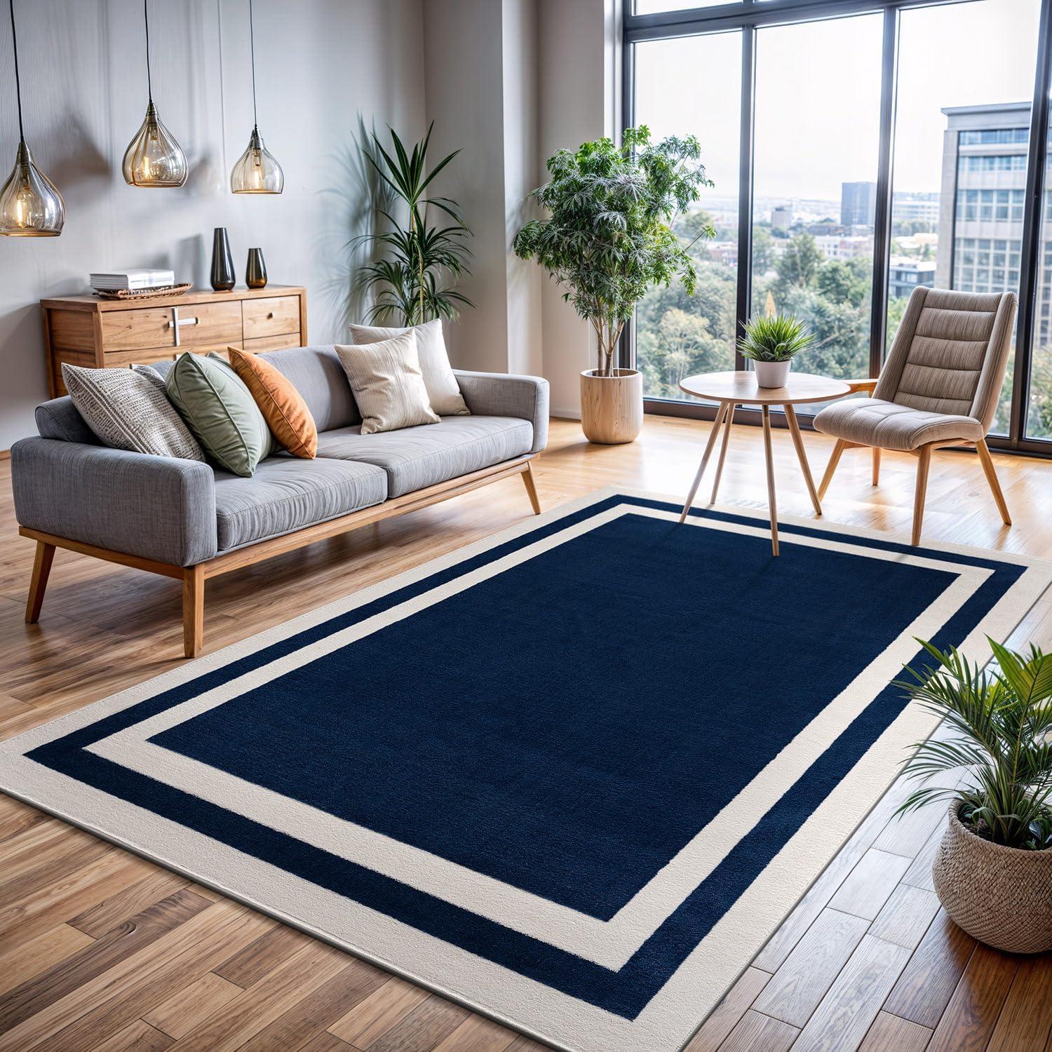 image:imageCAMILSON Baby Shag Rug 8x10 Modern Luxury Striped Boho Area Easy Shaggy Rugs Soft Medium Pile Stain Resistant EasyCleaning NonShedding for Living Room Office Indoor Carpet 8 x 10 Beige GrayNavy Blue