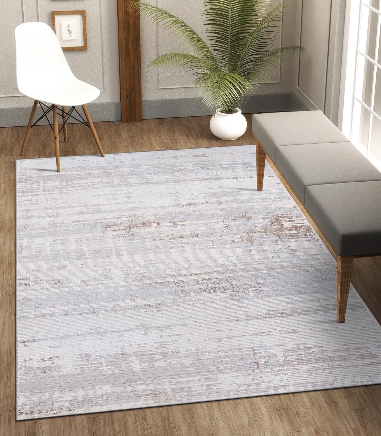 image:imageCAMILSON Baby Shag Rug 8x10 Modern Luxury Striped Boho Area Easy Shaggy Rugs Soft Medium Pile Stain Resistant EasyCleaning NonShedding for Living Room Office Indoor Carpet 8 x 10 Beige GrayPas1 Beige Gray