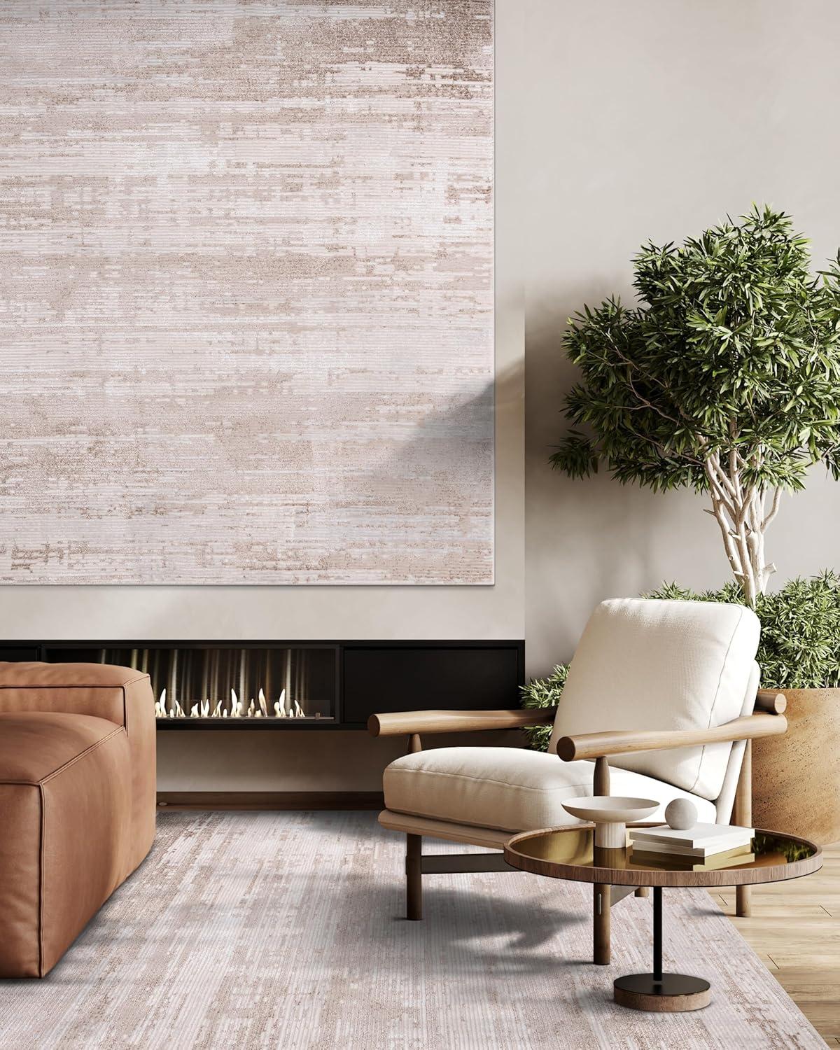image:imageCAMILSON Baby Shag Rug 8x10 Modern Luxury Striped Boho Area Easy Shaggy Rugs Soft Medium Pile Stain Resistant EasyCleaning NonShedding for Living Room Office Indoor Carpet 8 x 10 Beige GrayPas2 Beige White