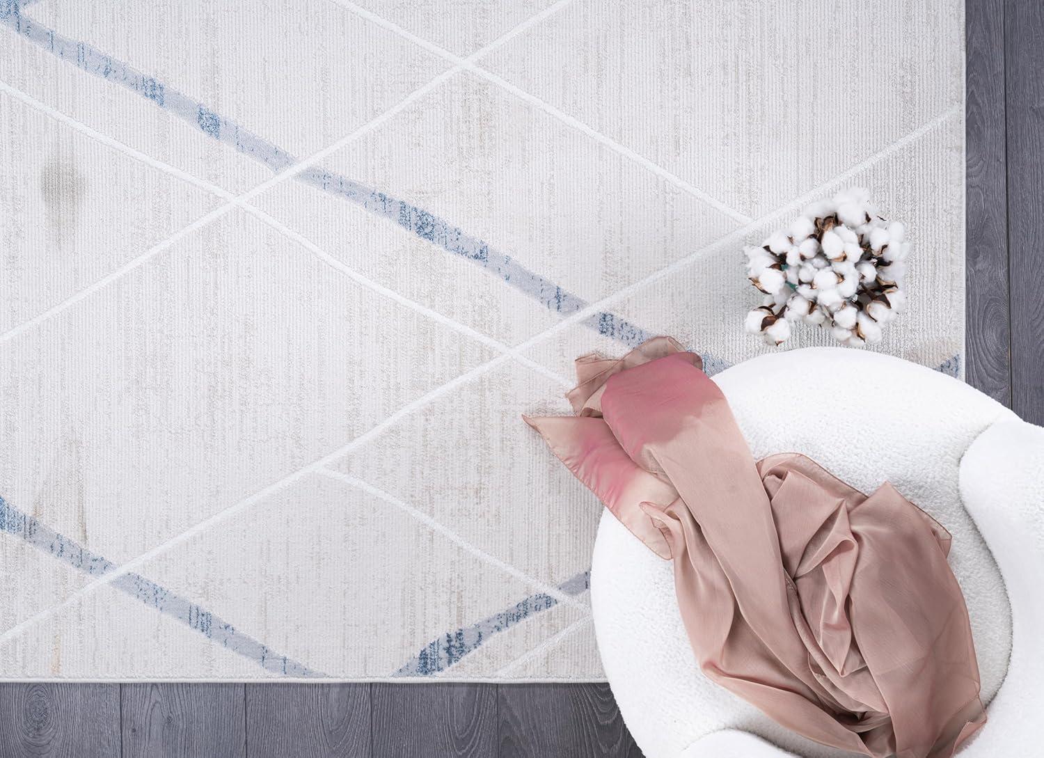 image:imageCAMILSON Baby Shag Rug 8x10 Modern Luxury Striped Boho Area Easy Shaggy Rugs Soft Medium Pile Stain Resistant EasyCleaning NonShedding for Living Room Office Indoor Carpet 8 x 10 Beige GrayPas7 Blue Beige