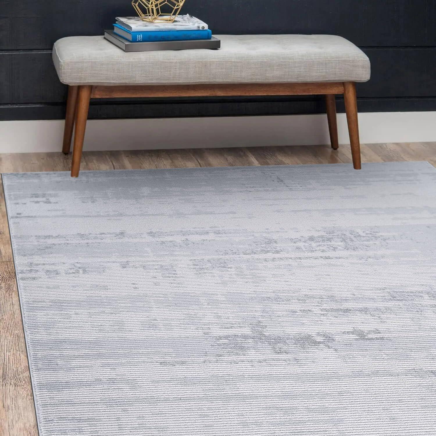 image:imageCAMILSON Baby Shag Rug 8x10 Modern Luxury Striped Boho Area Easy Shaggy Rugs Soft Medium Pile Stain Resistant EasyCleaning NonShedding for Living Room Office Indoor Carpet 8 x 10 Beige GrayPas11 White Gray