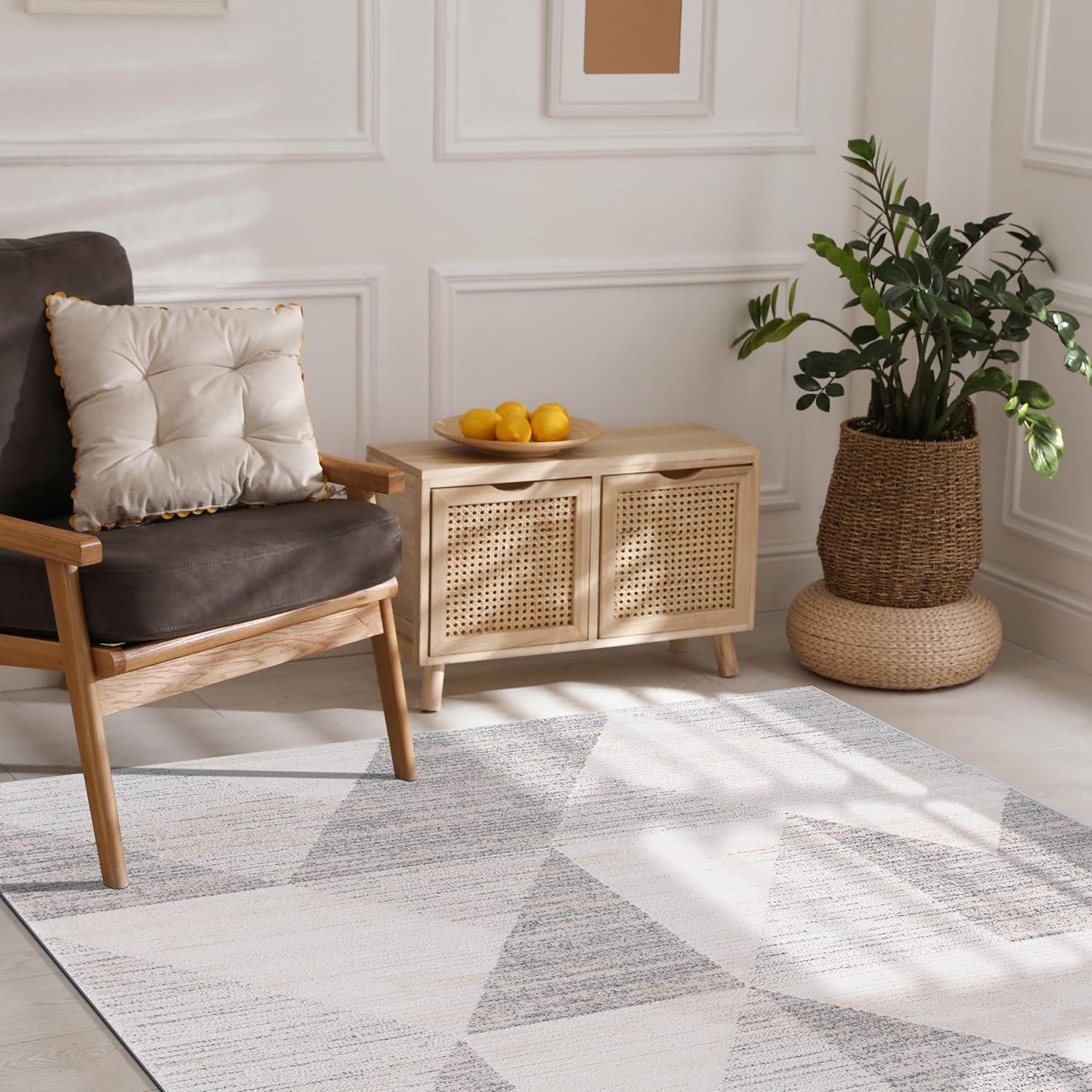 image:imageCAMILSON Baby Shag Rug 8x10 Modern Luxury Striped Boho Area Easy Shaggy Rugs Soft Medium Pile Stain Resistant EasyCleaning NonShedding for Living Room Office Indoor Carpet 8 x 10 Beige GrayMat6 Beige Gray