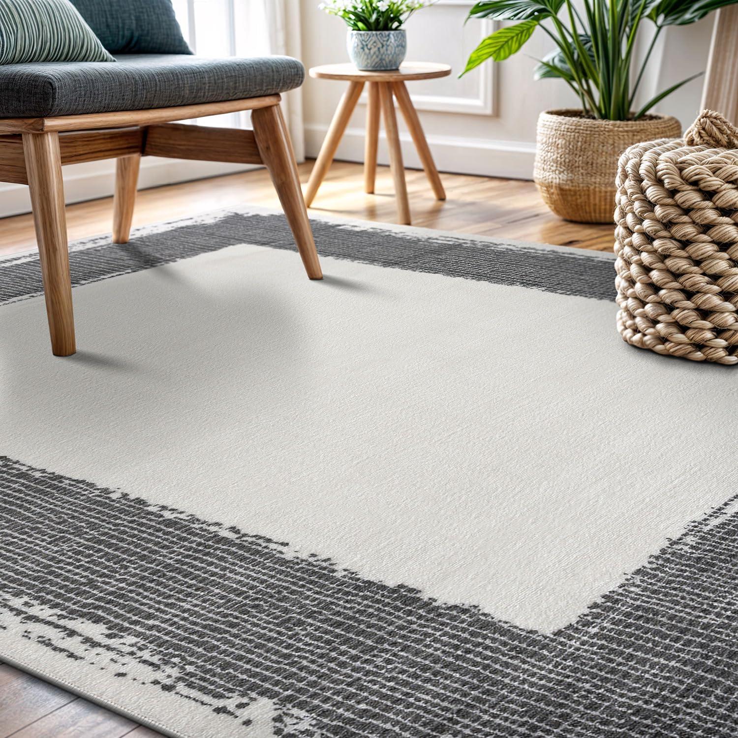 image:imageCAMILSON Baby Shag Rug 8x10 Modern Luxury Striped Boho Area Easy Shaggy Rugs Soft Medium Pile Stain Resistant EasyCleaning NonShedding for Living Room Office Indoor Carpet 8 x 10 Beige GrayCream