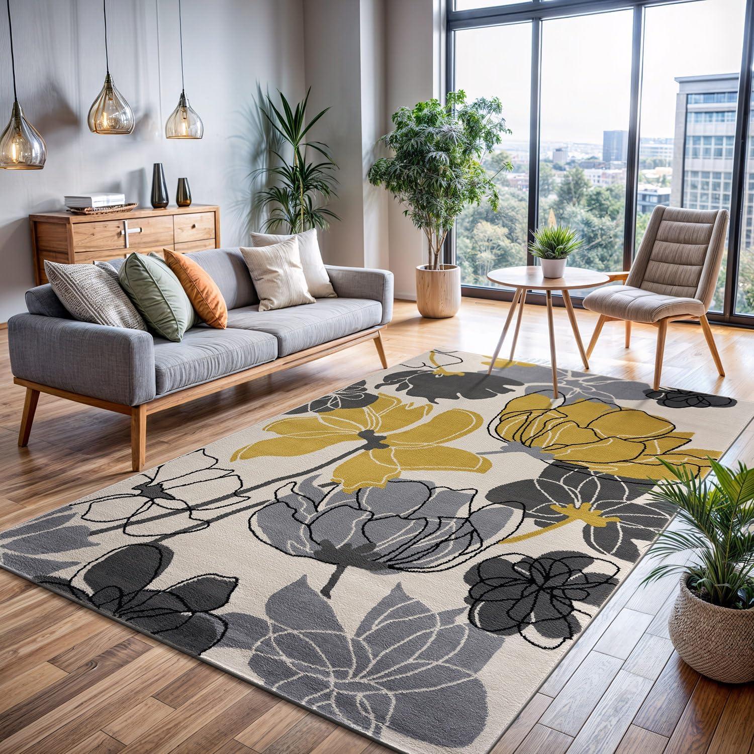 image:imageCAMILSON Baby Shag Rug 8x10 Modern Luxury Striped Boho Area Easy Shaggy Rugs Soft Medium Pile Stain Resistant EasyCleaning NonShedding for Living Room Office Indoor Carpet 8 x 10 Beige GrayYellow