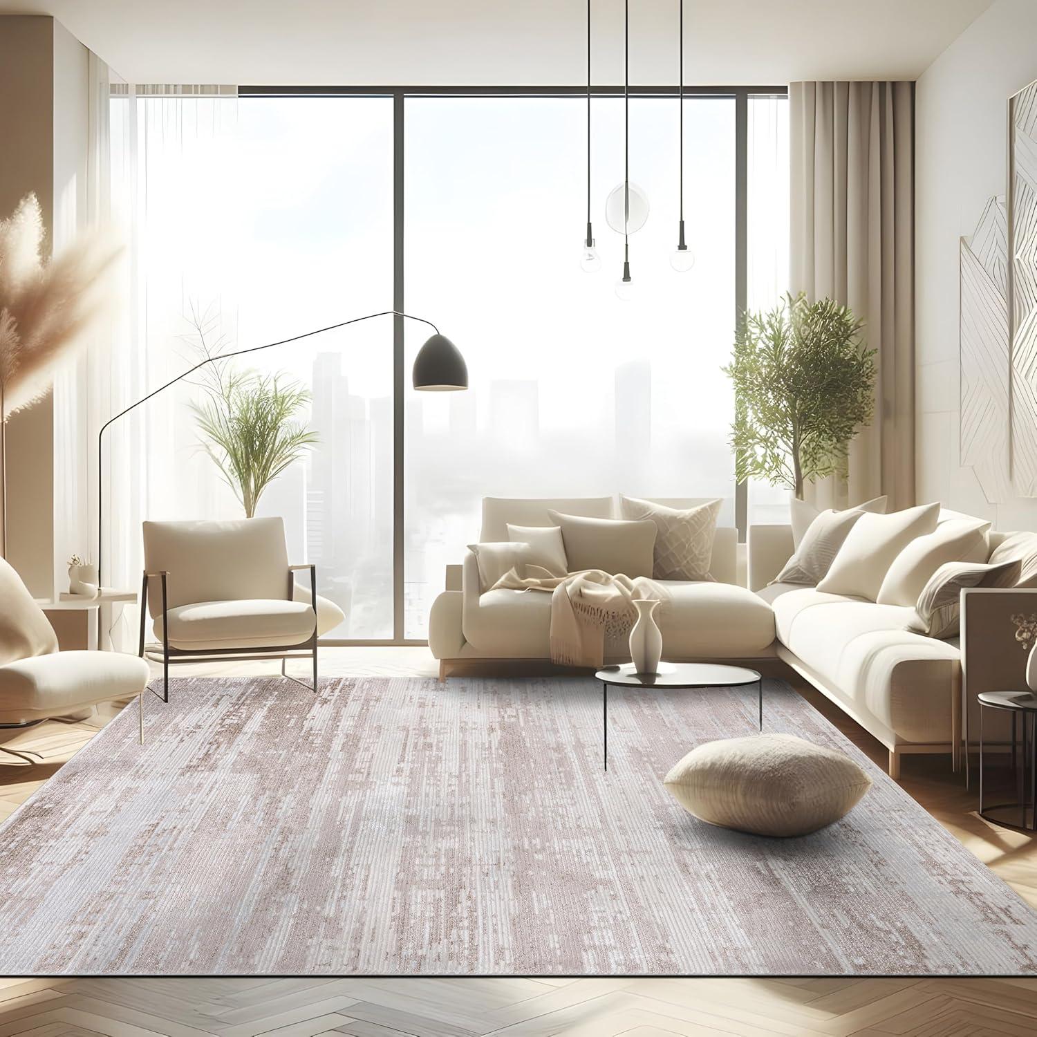 image:imageCAMILSON Baby Shag Rug 8x10 Modern Luxury Striped Boho Area Easy Shaggy Rugs Soft Medium Pile Stain Resistant EasyCleaning NonShedding for Living Room Office Indoor Carpet 8 x 10 Beige GrayPas2 Beige White
