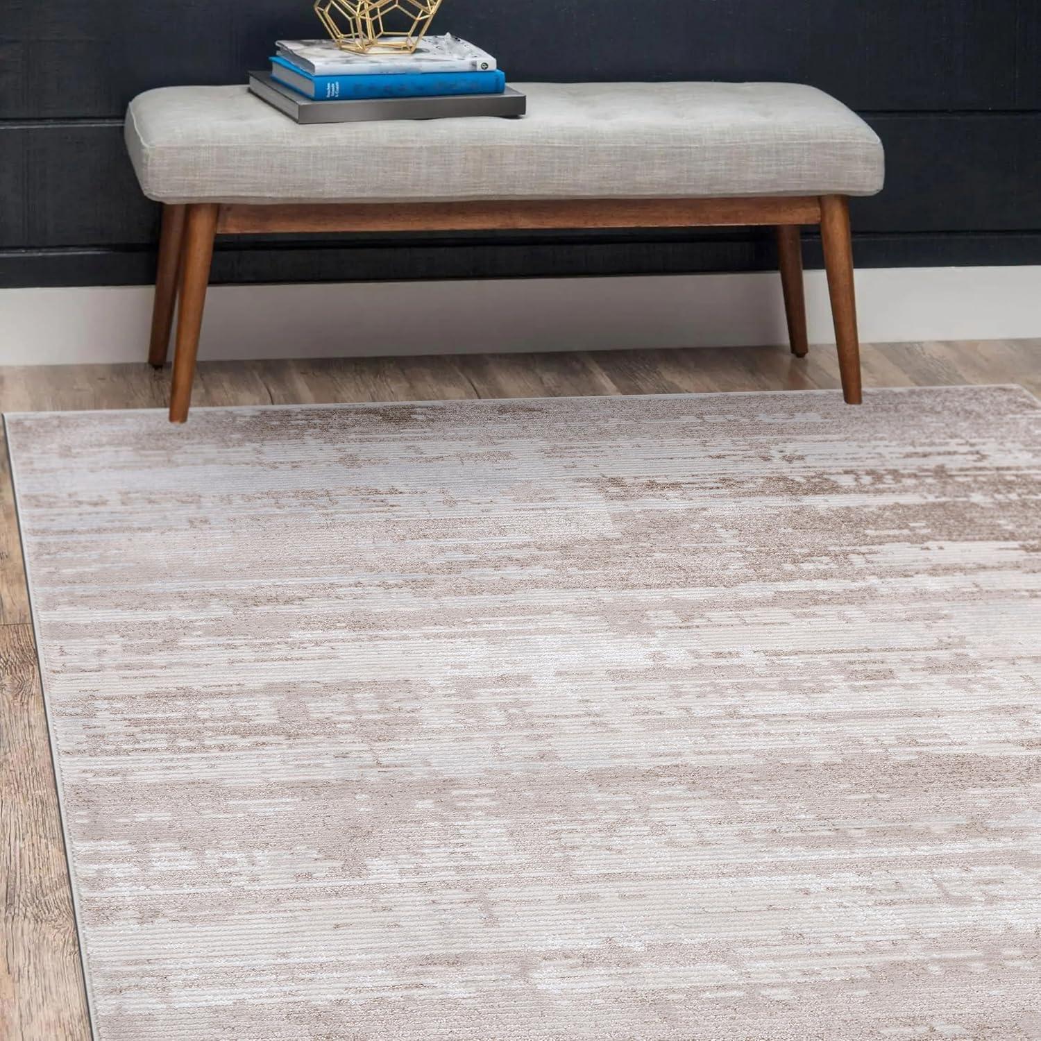 image:imageCAMILSON Baby Shag Rug 8x10 Modern Luxury Striped Boho Area Easy Shaggy Rugs Soft Medium Pile Stain Resistant EasyCleaning NonShedding for Living Room Office Indoor Carpet 8 x 10 Beige GrayPas2 Beige White