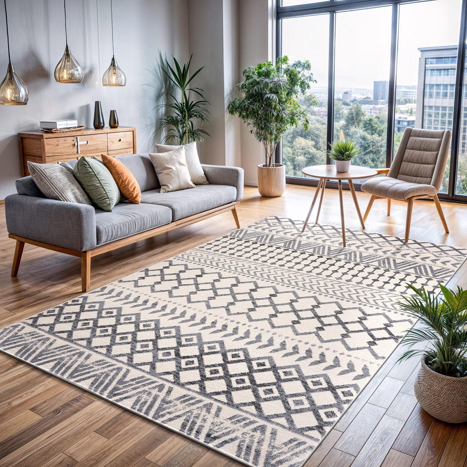 image:imageCAMILSON Baby Shag Rug 8x10 Modern Luxury Striped Boho Area Easy Shaggy Rugs Soft Medium Pile Stain Resistant EasyCleaning NonShedding for Living Room Office Indoor Carpet 8 x 10 Beige GrayBoho Grey