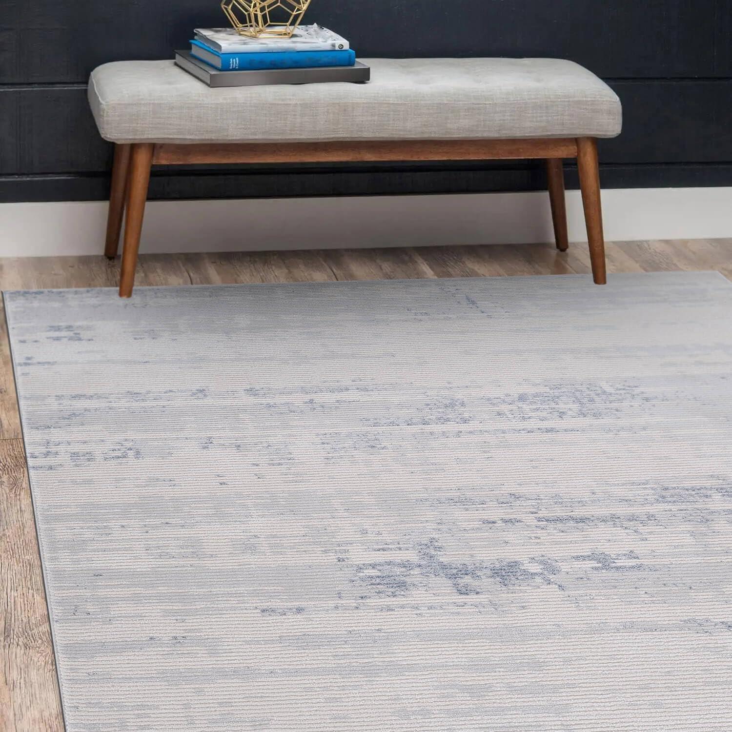 image:imageCAMILSON Baby Shag Rug 8x10 Modern Luxury Striped Boho Area Easy Shaggy Rugs Soft Medium Pile Stain Resistant EasyCleaning NonShedding for Living Room Office Indoor Carpet 8 x 10 Beige GrayPas13 White Blue