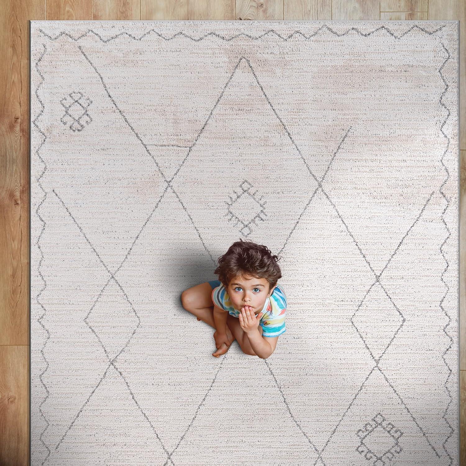 image:imageCAMILSON Baby Shag Rug 8x10 Modern Luxury Striped Boho Area Easy Shaggy Rugs Soft Medium Pile Stain Resistant EasyCleaning NonShedding for Living Room Office Indoor Carpet 8 x 10 Beige GrayMat2 Beige Gray