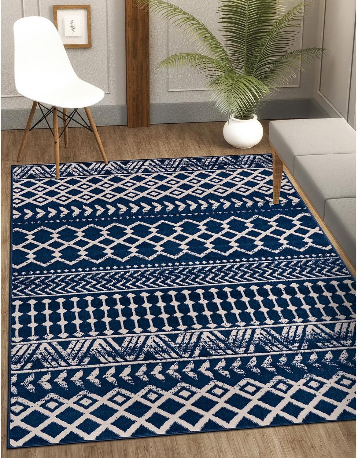 image:imageCAMILSON Baby Shag Rug 8x10 Modern Luxury Striped Boho Area Easy Shaggy Rugs Soft Medium Pile Stain Resistant EasyCleaning NonShedding for Living Room Office Indoor Carpet 8 x 10 Beige GrayBoho Navy Blue