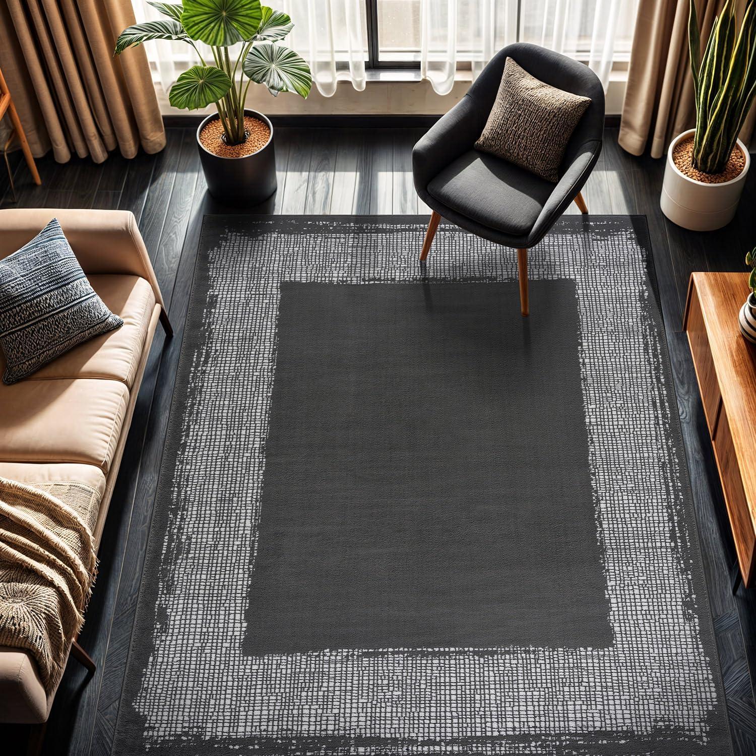 image:imageCAMILSON Baby Shag Rug 8x10 Modern Luxury Striped Boho Area Easy Shaggy Rugs Soft Medium Pile Stain Resistant EasyCleaning NonShedding for Living Room Office Indoor Carpet 8 x 10 Beige GrayDark Gray