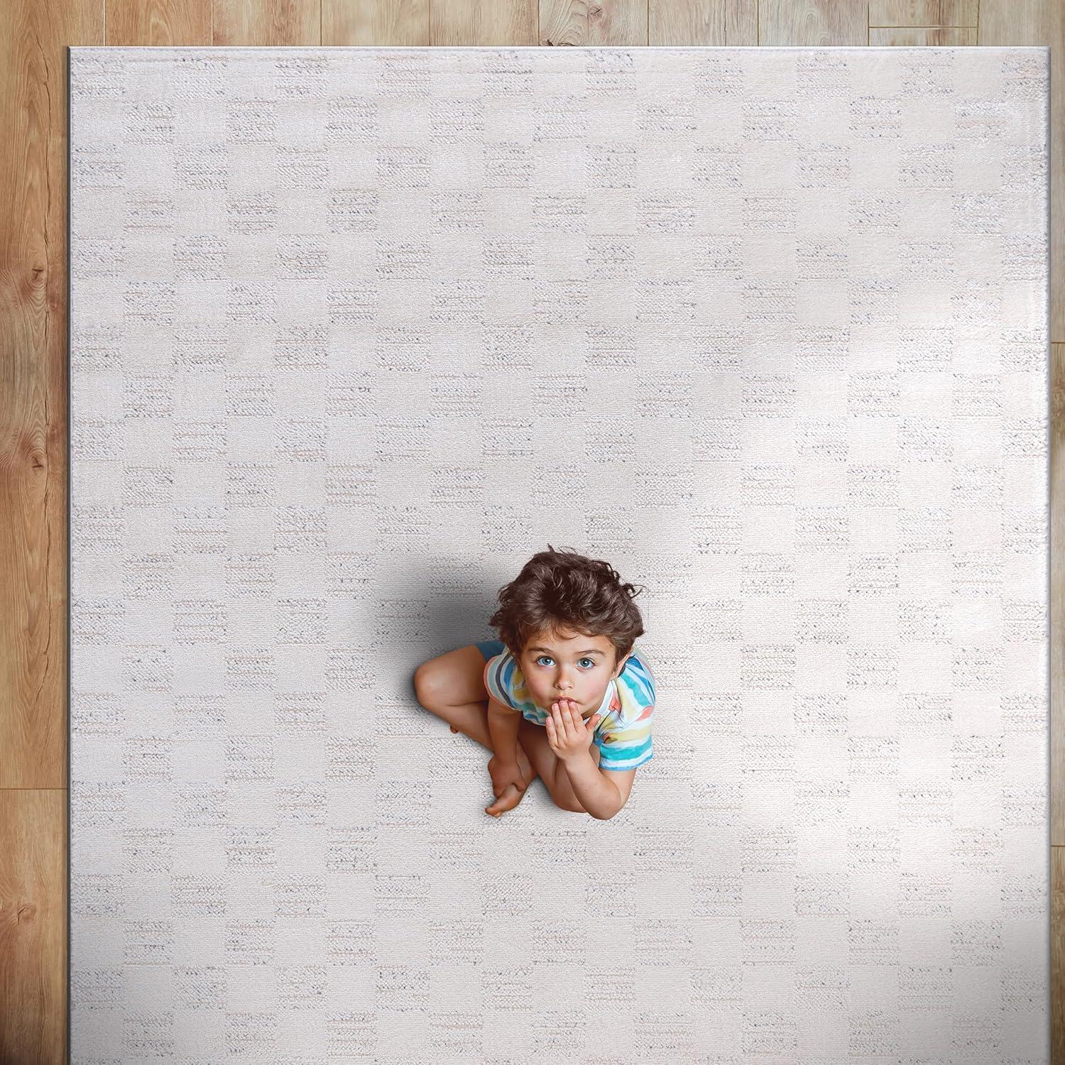 image:imageCAMILSON Baby Shag Rug 8x10 Modern Luxury Striped Boho Area Easy Shaggy Rugs Soft Medium Pile Stain Resistant EasyCleaning NonShedding for Living Room Office Indoor Carpet 8 x 10 Beige GrayMat7 Beige Gray