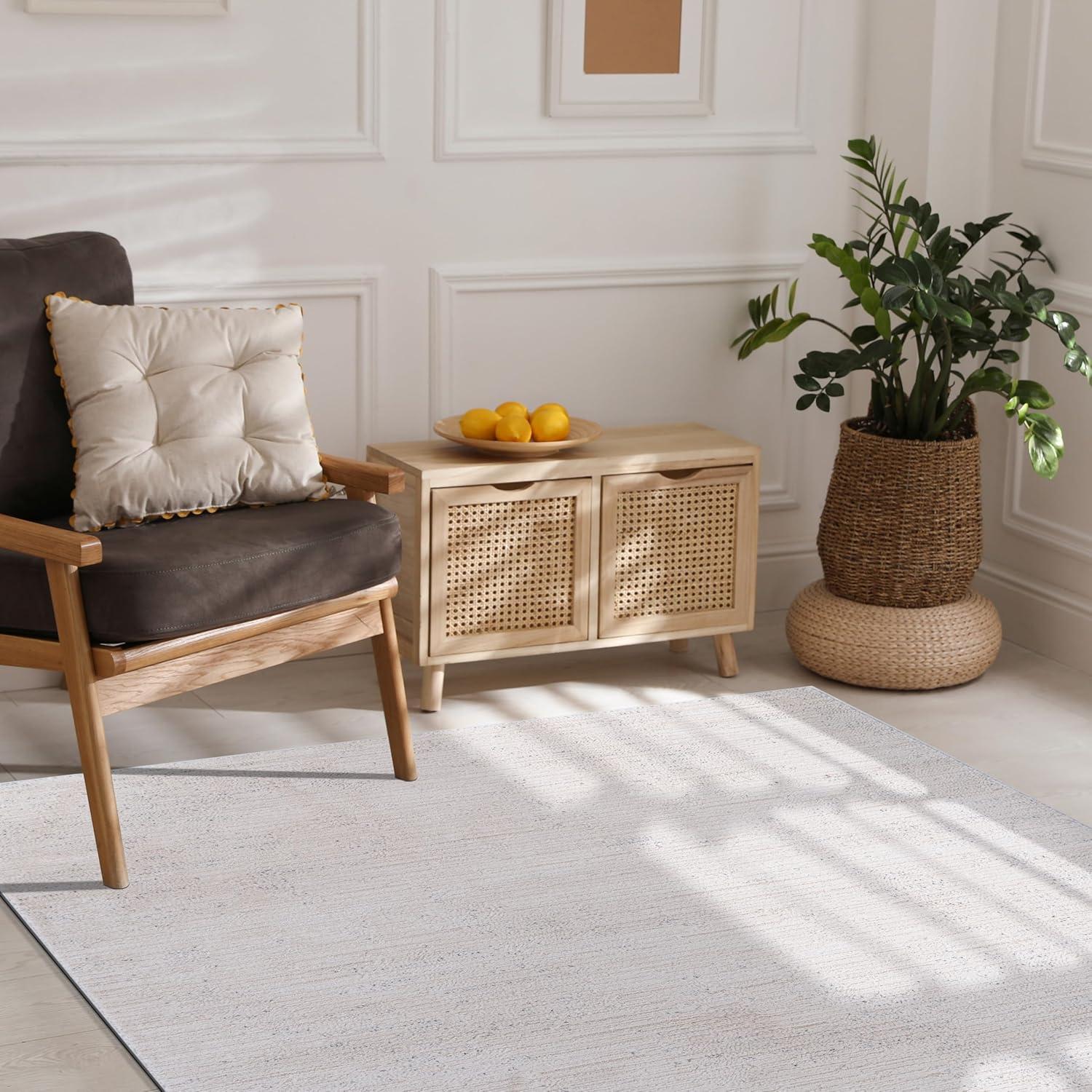 image:imageCAMILSON Baby Shag Rug 8x10 Modern Luxury Striped Boho Area Easy Shaggy Rugs Soft Medium Pile Stain Resistant EasyCleaning NonShedding for Living Room Office Indoor Carpet 8 x 10 Beige GrayMat5 Beige Gray