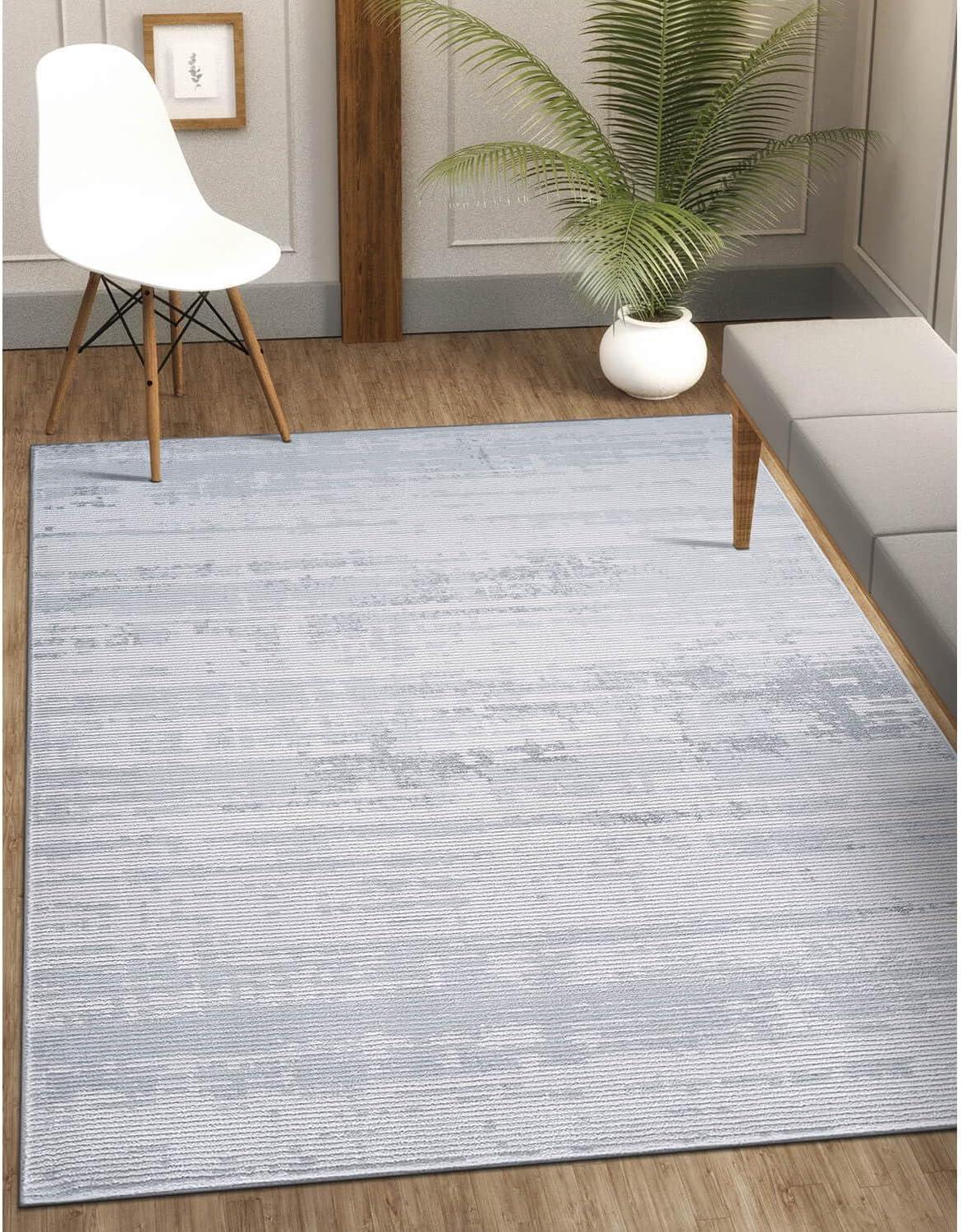 image:imageCAMILSON Baby Shag Rug 8x10 Modern Luxury Striped Boho Area Easy Shaggy Rugs Soft Medium Pile Stain Resistant EasyCleaning NonShedding for Living Room Office Indoor Carpet 8 x 10 Beige GrayPas11 White Gray