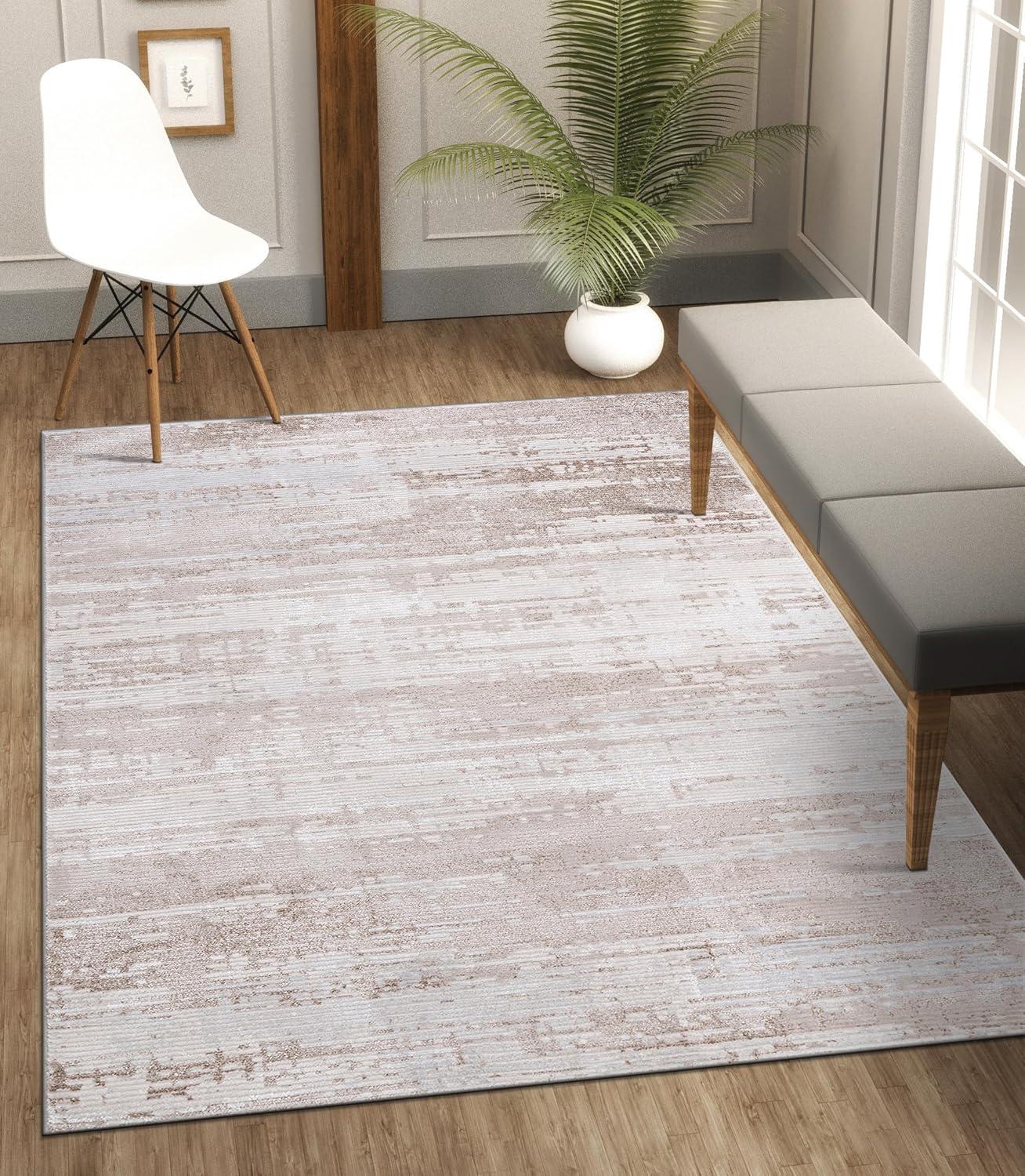 image:imageCAMILSON Baby Shag Rug 8x10 Modern Luxury Striped Boho Area Easy Shaggy Rugs Soft Medium Pile Stain Resistant EasyCleaning NonShedding for Living Room Office Indoor Carpet 8 x 10 Beige GrayPas2 Beige White