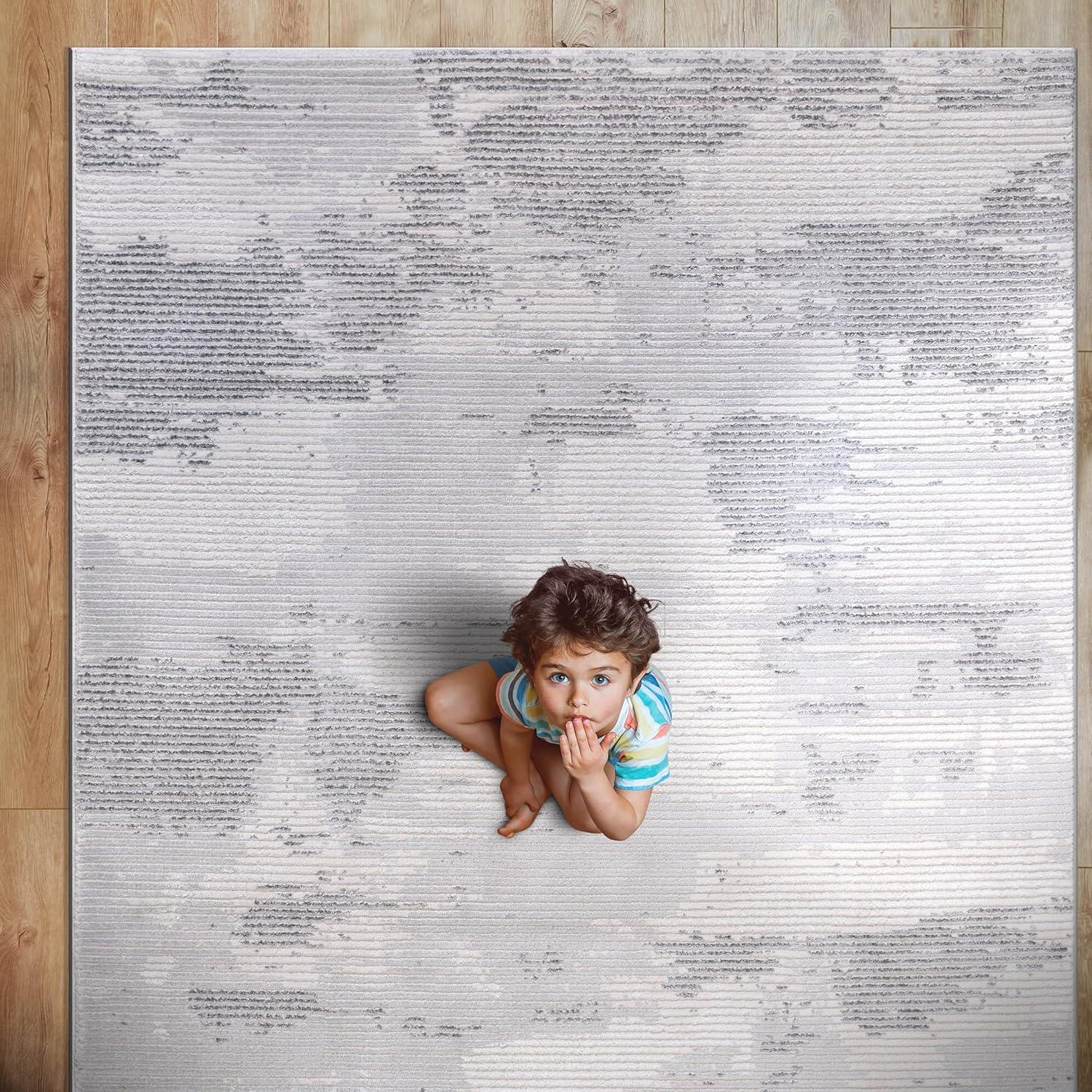 image:imageCAMILSON Baby Shag Rug 8x10 Modern Luxury Striped Boho Area Easy Shaggy Rugs Soft Medium Pile Stain Resistant EasyCleaning NonShedding for Living Room Office Indoor Carpet 8 x 10 Beige GrayPas3 Gray White
