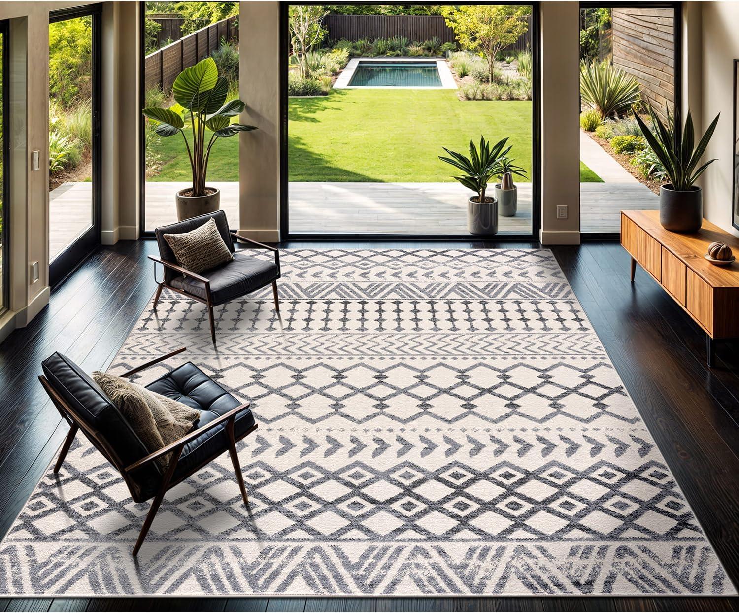 image:imageCAMILSON Baby Shag Rug 8x10 Modern Luxury Striped Boho Area Easy Shaggy Rugs Soft Medium Pile Stain Resistant EasyCleaning NonShedding for Living Room Office Indoor Carpet 8 x 10 Beige GrayBoho Grey