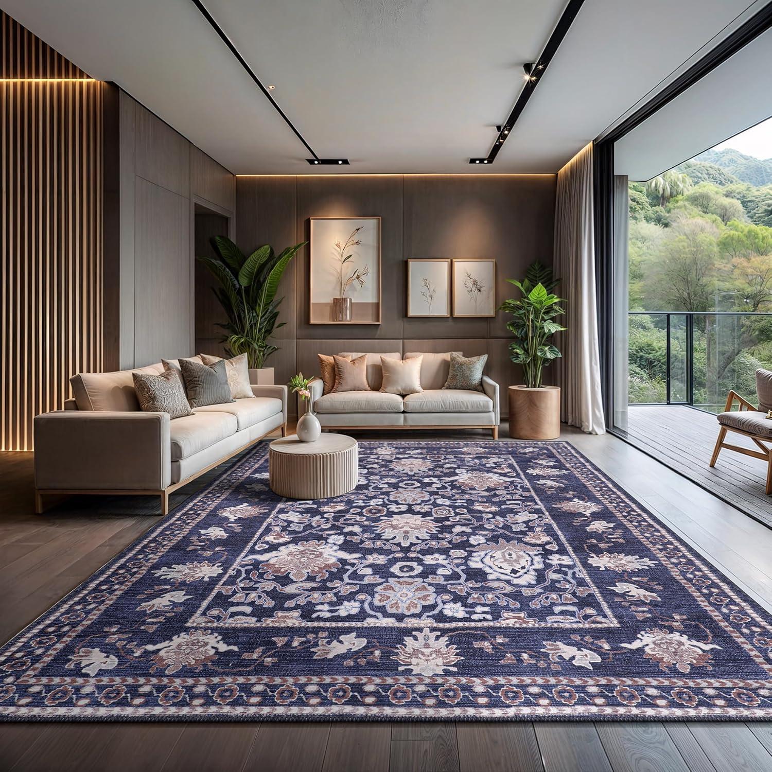 image:imageCAMILSON Baby Shag Rug 8x10 Modern Luxury Striped Boho Area Easy Shaggy Rugs Soft Medium Pile Stain Resistant EasyCleaning NonShedding for Living Room Office Indoor Carpet 8 x 10 Beige GrayStf Navy