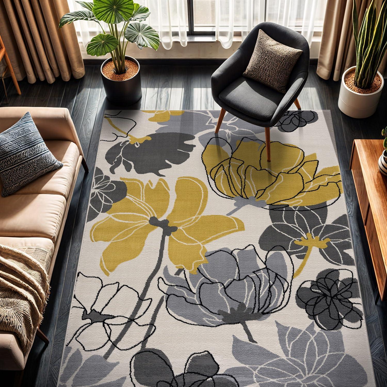 image:imageCAMILSON Baby Shag Rug 8x10 Modern Luxury Striped Boho Area Easy Shaggy Rugs Soft Medium Pile Stain Resistant EasyCleaning NonShedding for Living Room Office Indoor Carpet 8 x 10 Beige GrayYellow