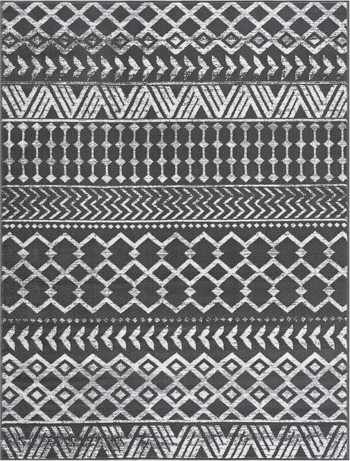 image:imageCAMILSON Boho Moroccan Area Rug 53 x 70 Geometric Diamond Design for Living Room Bedroom Dark Grey Cream Indoor Area Rugs Bohemian