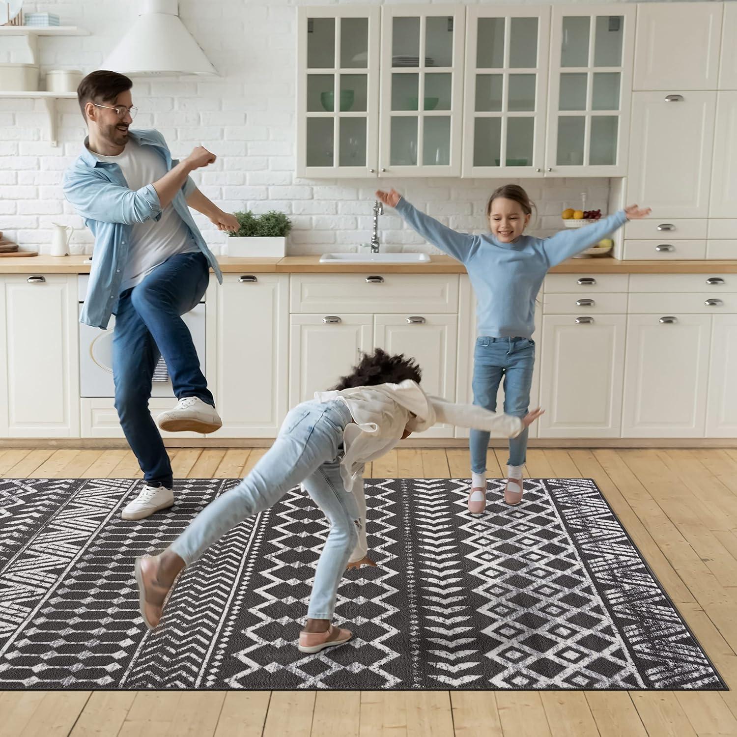 image:imageCAMILSON Boho Moroccan Area Rug 53 x 70 Geometric Diamond Design for Living Room Bedroom Dark Grey Cream Indoor Area Rugs Bohemian