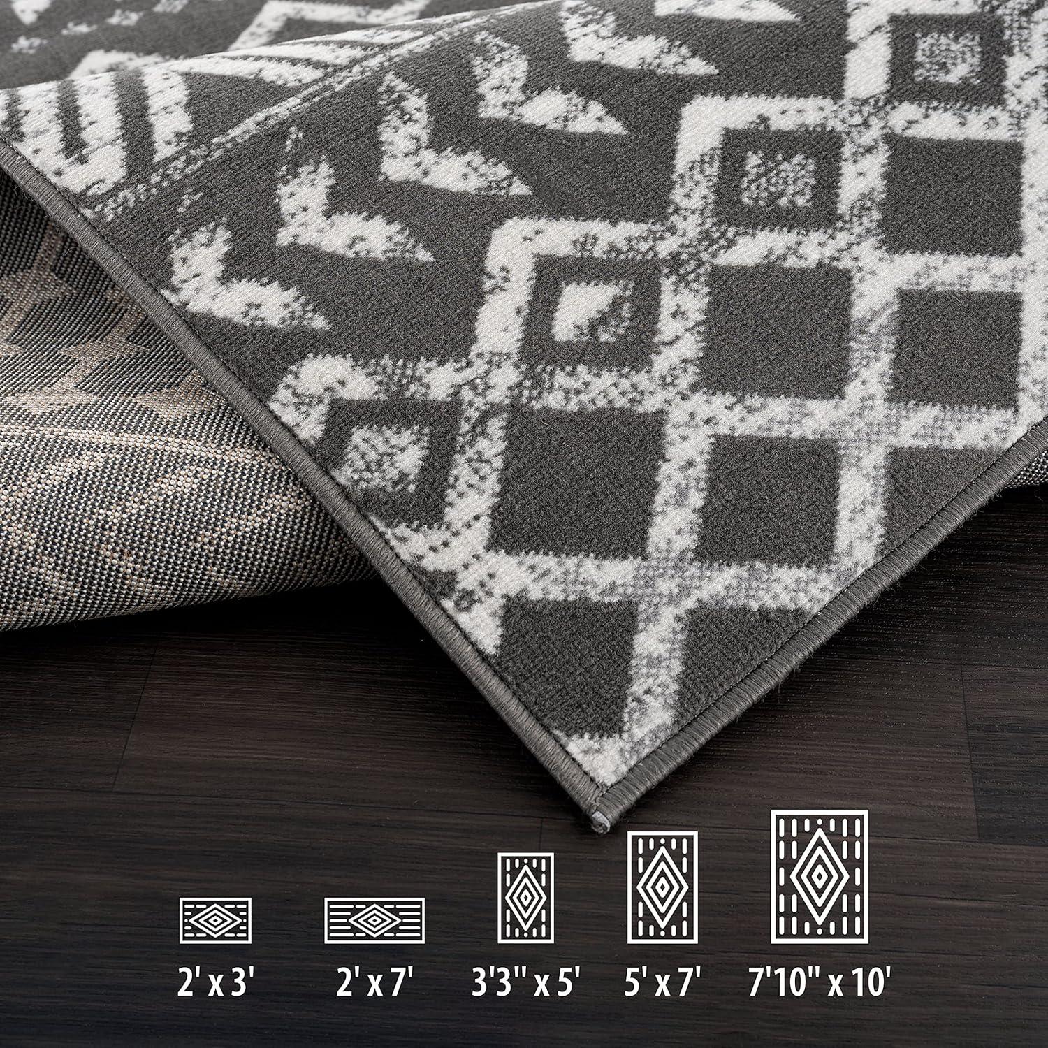 image:imageCAMILSON Boho Moroccan Area Rug 53 x 70 Geometric Diamond Design for Living Room Bedroom Dark Grey Cream Indoor Area Rugs Bohemian