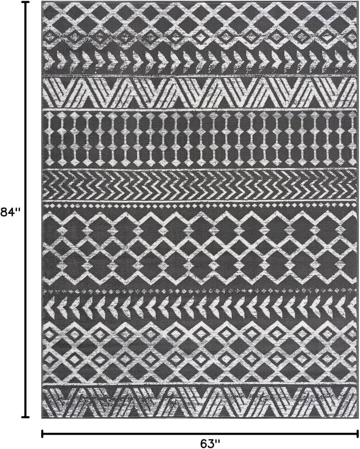 image:imageCAMILSON Boho Moroccan Area Rug 53 x 70 Geometric Diamond Design for Living Room Bedroom Dark Grey Cream Indoor Area Rugs Bohemian