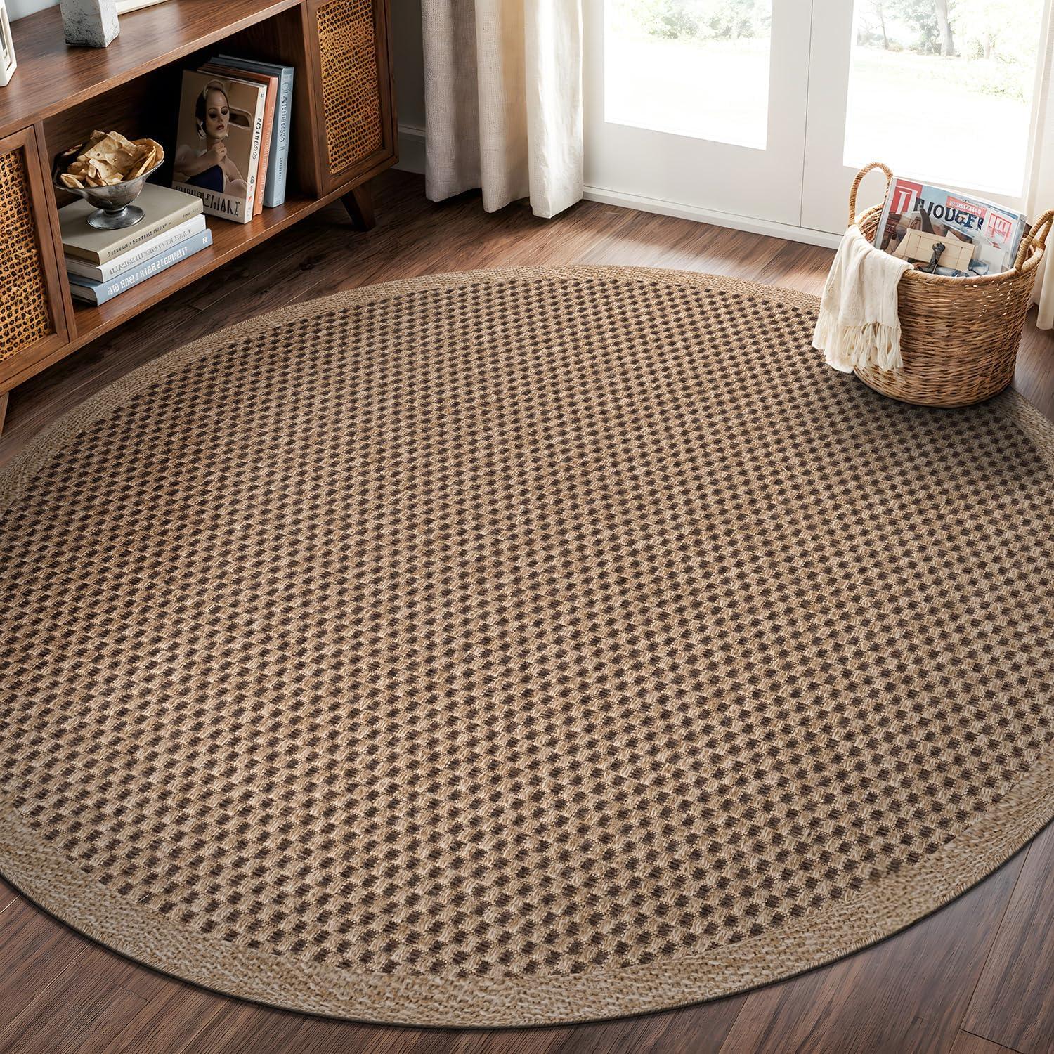 image:imageCAMILSON Easy Jute Rug 5x7 Indoor Outdoor Natural Color Fiber Area Rugs for Living Room Patio and Kitchen Rug Herringbone Seagrass Woven Design EasyCleaning Washable Outside Carpet Alfombras 5 x 7CheckeredNatural