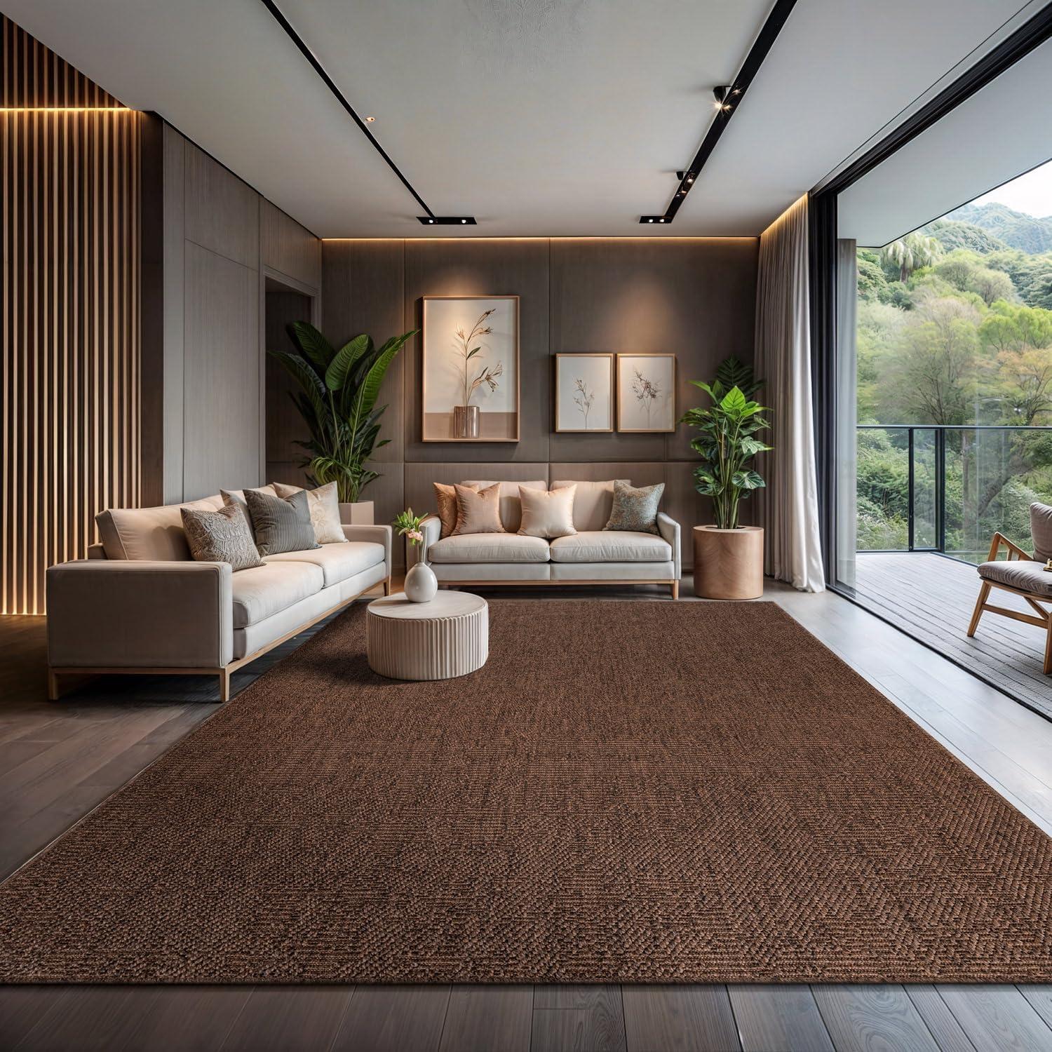 image:imageCAMILSON Easy Jute Rug 5x7 Indoor Outdoor Natural Color Fiber Area Rugs for Living Room Patio and Kitchen Rug Herringbone Seagrass Woven Design EasyCleaning Washable Outside Carpet Alfombras 5 x 7GranulatedBrown