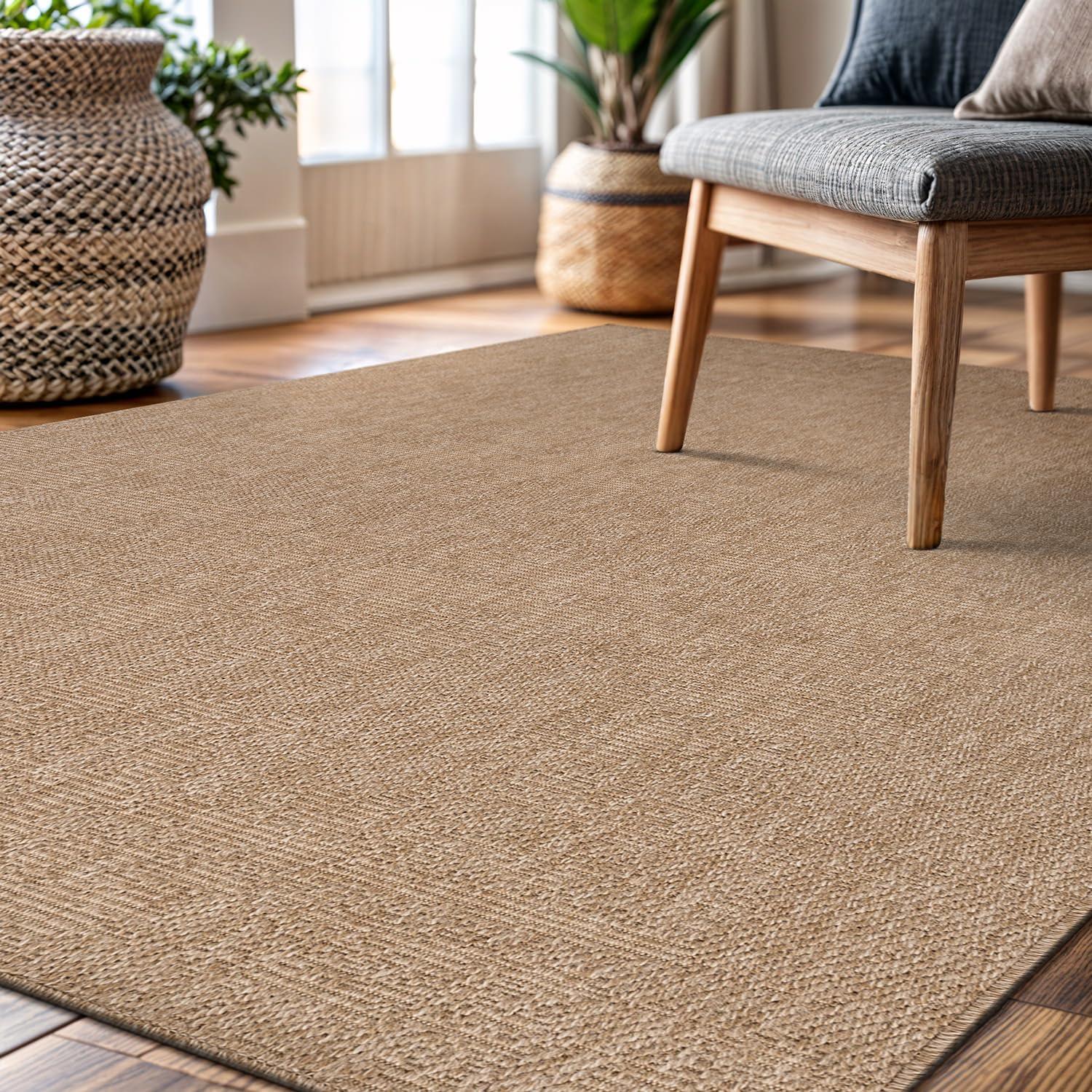 image:imageCAMILSON Easy Jute Rug 5x7 Indoor Outdoor Natural Color Fiber Area Rugs for Living Room Patio and Kitchen Rug Herringbone Seagrass Woven Design EasyCleaning Washable Outside Carpet Alfombras 5 x 7GranulatedNatural