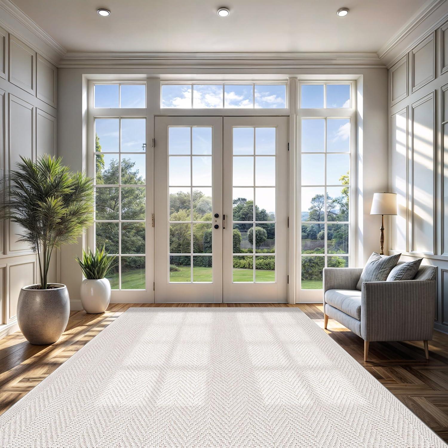 image:imageCAMILSON Easy Jute Rug 5x7 Indoor Outdoor Natural Color Fiber Area Rugs for Living Room Patio and Kitchen Rug Herringbone Seagrass Woven Design EasyCleaning Washable Outside Carpet Alfombras 5 x 7HerringboneBone