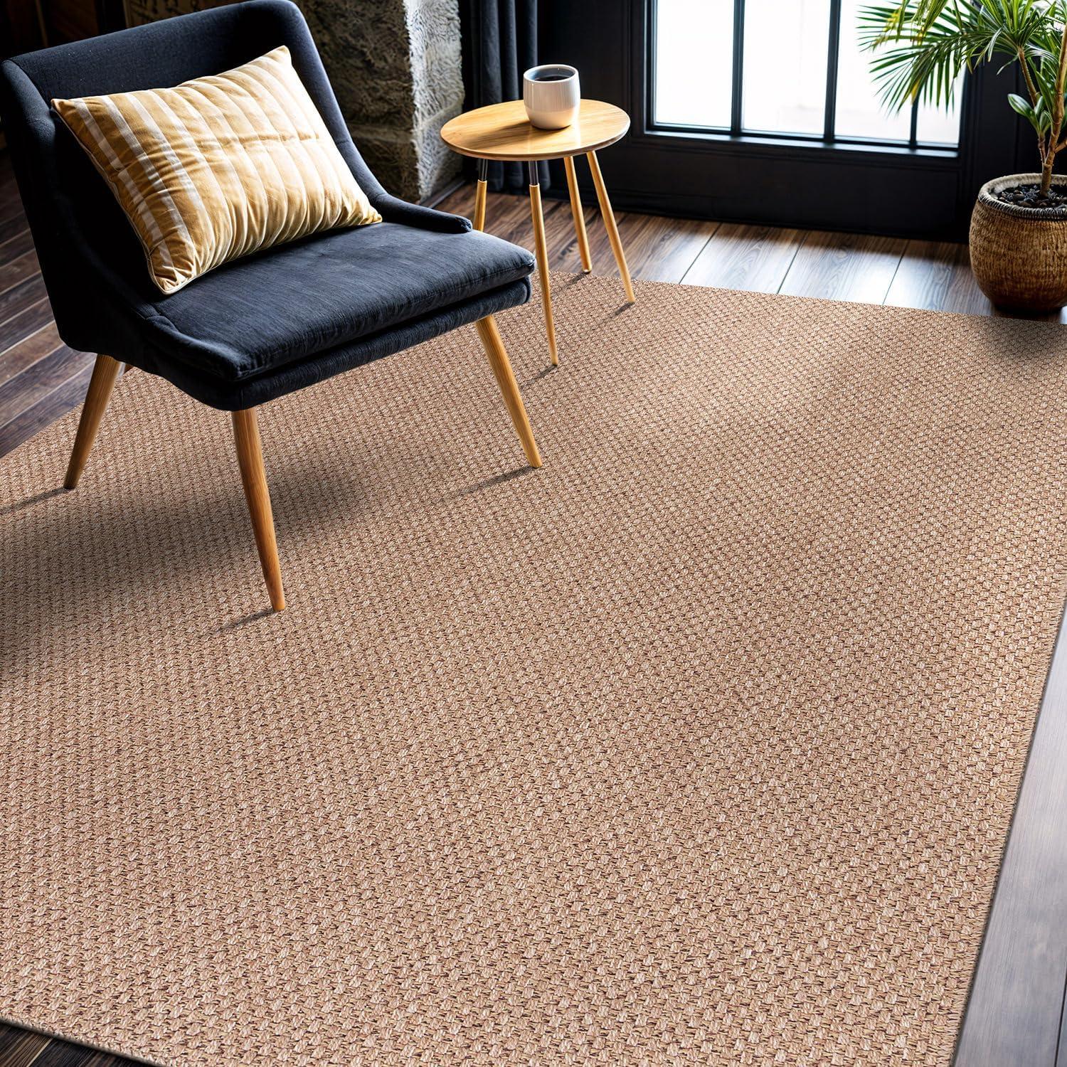 image:imageCAMILSON Easy Jute Rug 5x7 Indoor Outdoor Natural Color Fiber Area Rugs for Living Room Patio and Kitchen Rug Herringbone Seagrass Woven Design EasyCleaning Washable Outside Carpet Alfombras 5 x 7BasketweaveNatural