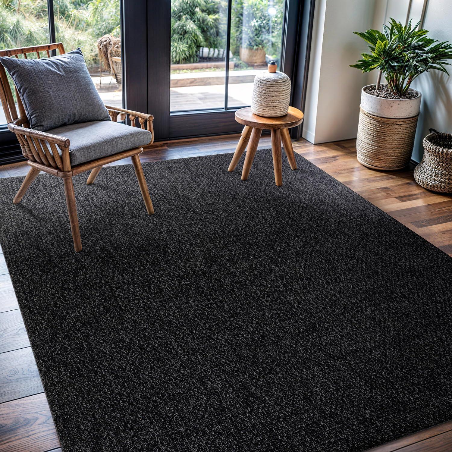image:imageCAMILSON Easy Jute Rug 5x7 Indoor Outdoor Natural Color Fiber Area Rugs for Living Room Patio and Kitchen Rug Herringbone Seagrass Woven Design EasyCleaning Washable Outside Carpet Alfombras 5 x 7BasketweaveAnthracite