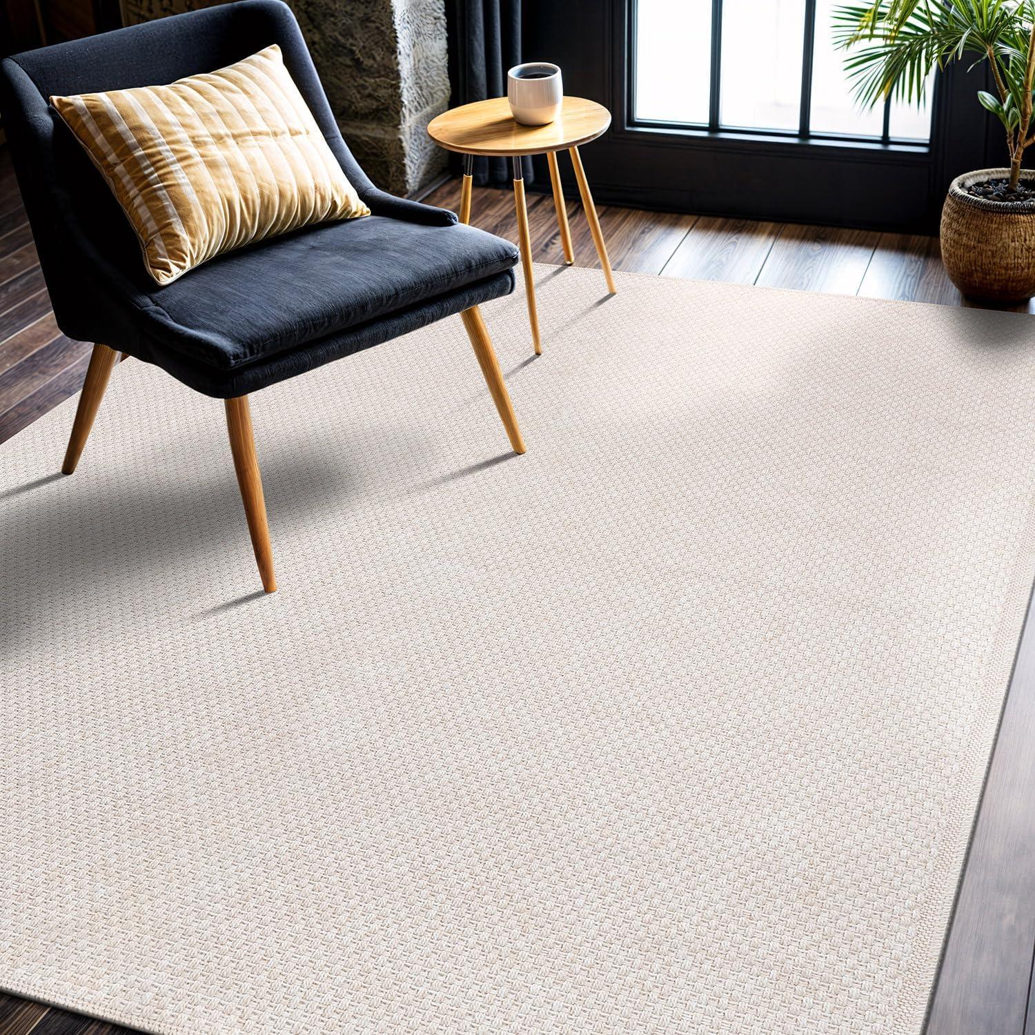 image:imageCAMILSON Easy Jute Rug 5x7 Indoor Outdoor Natural Color Fiber Area Rugs for Living Room Patio and Kitchen Rug Herringbone Seagrass Woven Design EasyCleaning Washable Outside Carpet Alfombras 5 x 7BasketweaveBone