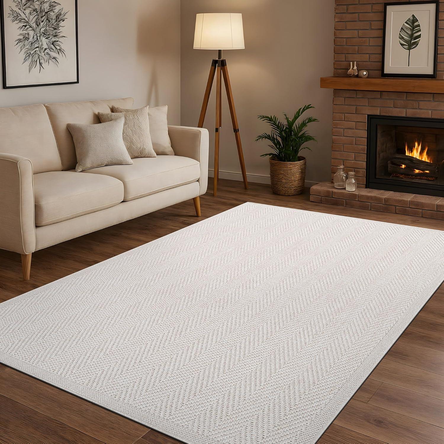 image:imageCAMILSON Easy Jute Rug 5x7 Indoor Outdoor Natural Color Fiber Area Rugs for Living Room Patio and Kitchen Rug Herringbone Seagrass Woven Design EasyCleaning Washable Outside Carpet Alfombras 5 x 7HerringboneBone
