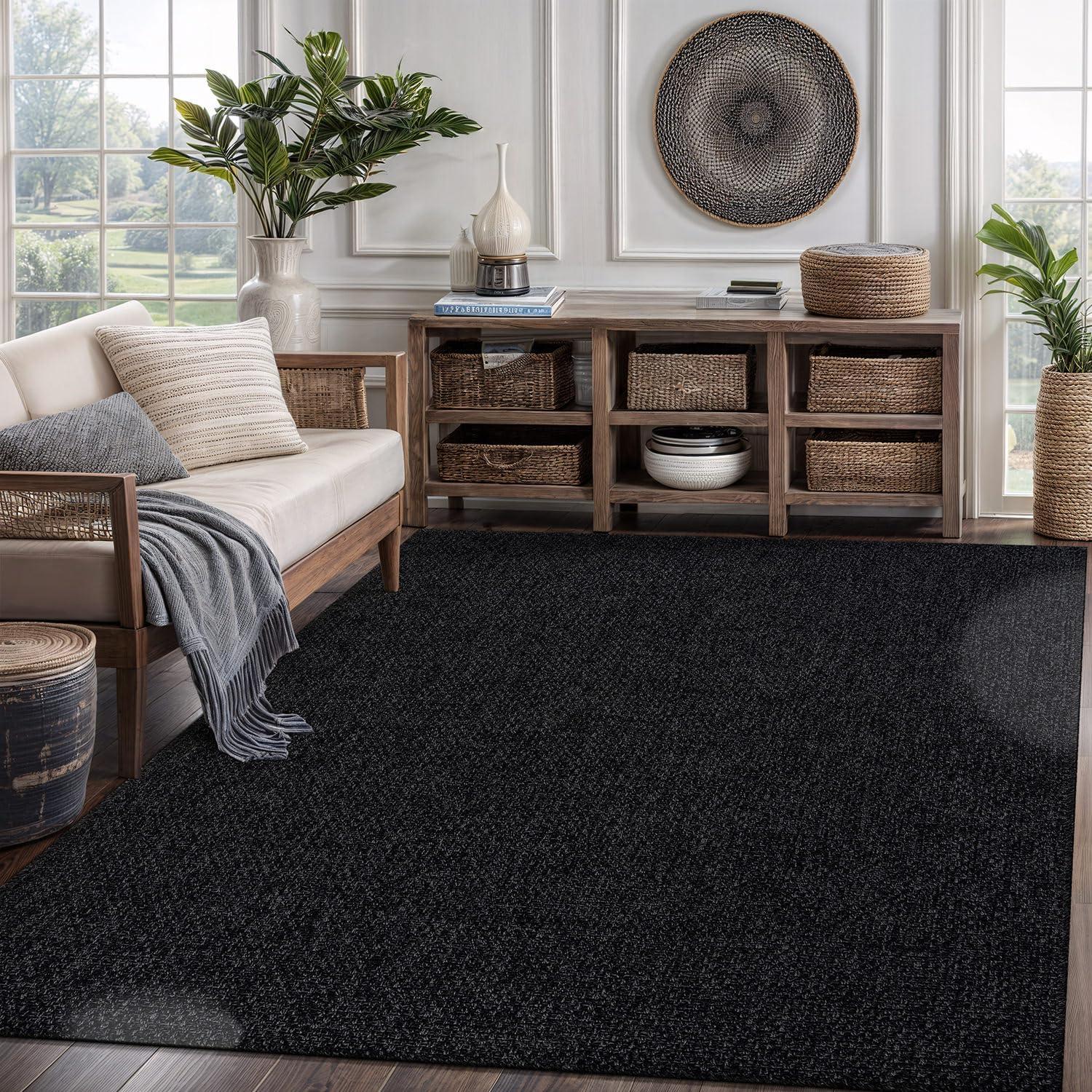 image:imageCAMILSON Easy Jute Rug 5x7 Indoor Outdoor Natural Color Fiber Area Rugs for Living Room Patio and Kitchen Rug Herringbone Seagrass Woven Design EasyCleaning Washable Outside Carpet Alfombras 5 x 7BasketweaveAnthracite