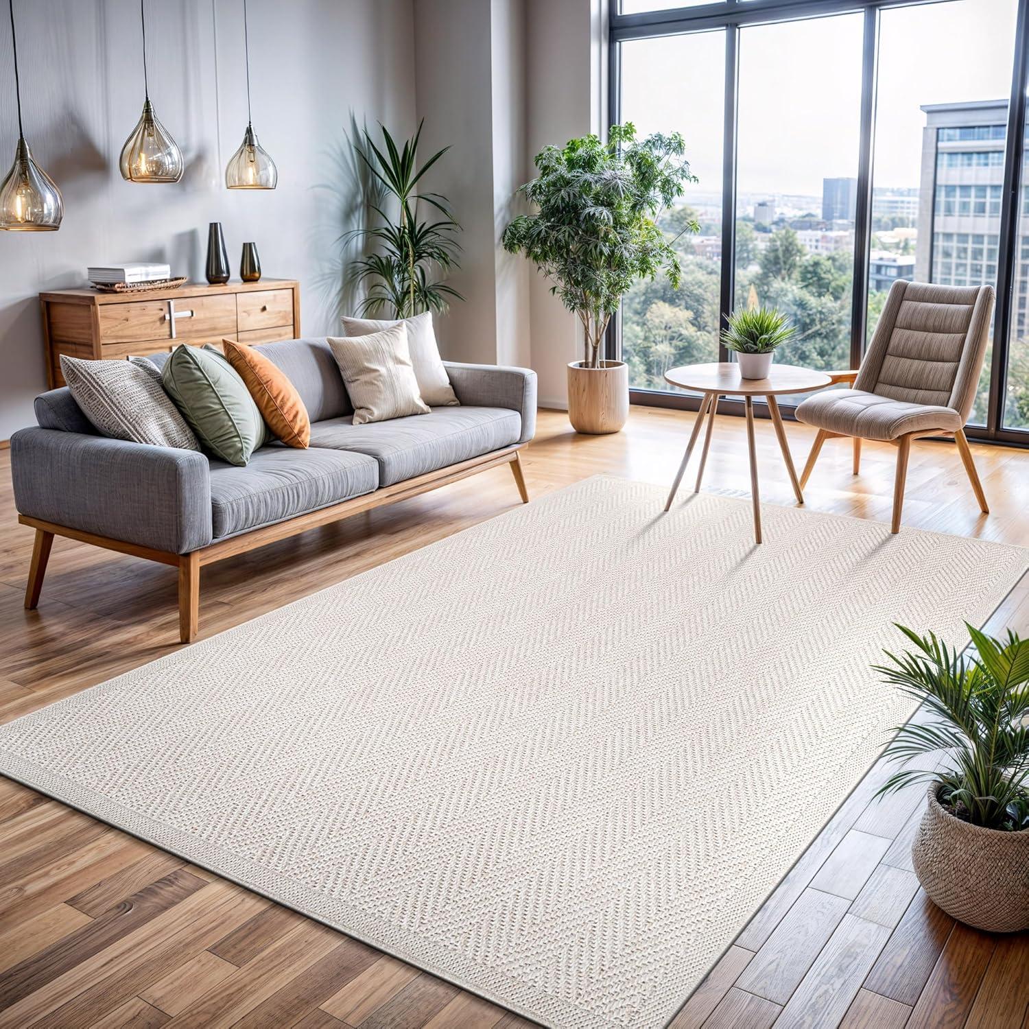 image:imageCAMILSON Easy Jute Rug 5x7 Indoor Outdoor Natural Color Fiber Area Rugs for Living Room Patio and Kitchen Rug Herringbone Seagrass Woven Design EasyCleaning Washable Outside Carpet Alfombras 5 x 7HerringboneBone